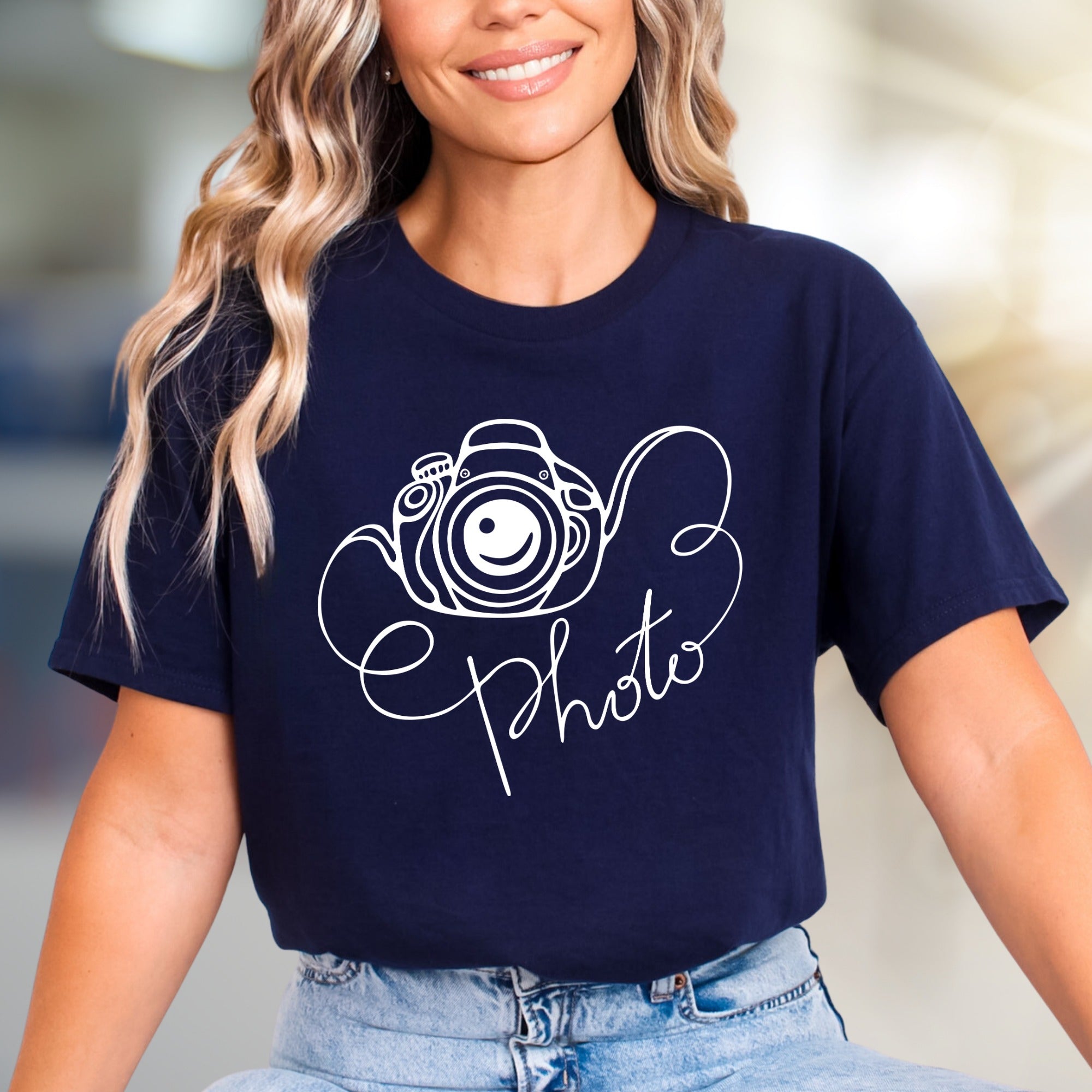 "Photo" Camera Sketch Graphic Tee, a Creative Pick for Photographers