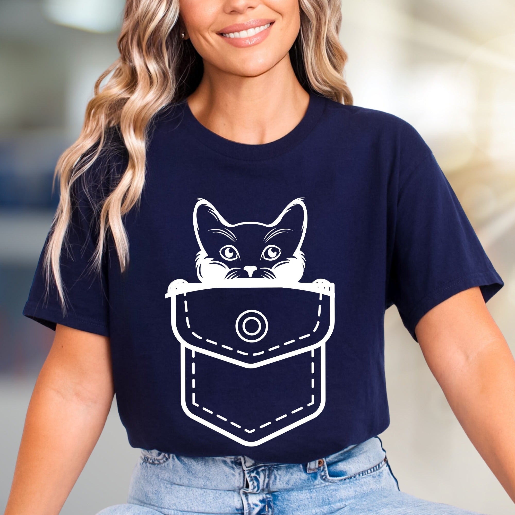 Peek-a-Boo Kitty Pocket Graphic Tee, A Playful Pet Lover's Unisex Tee