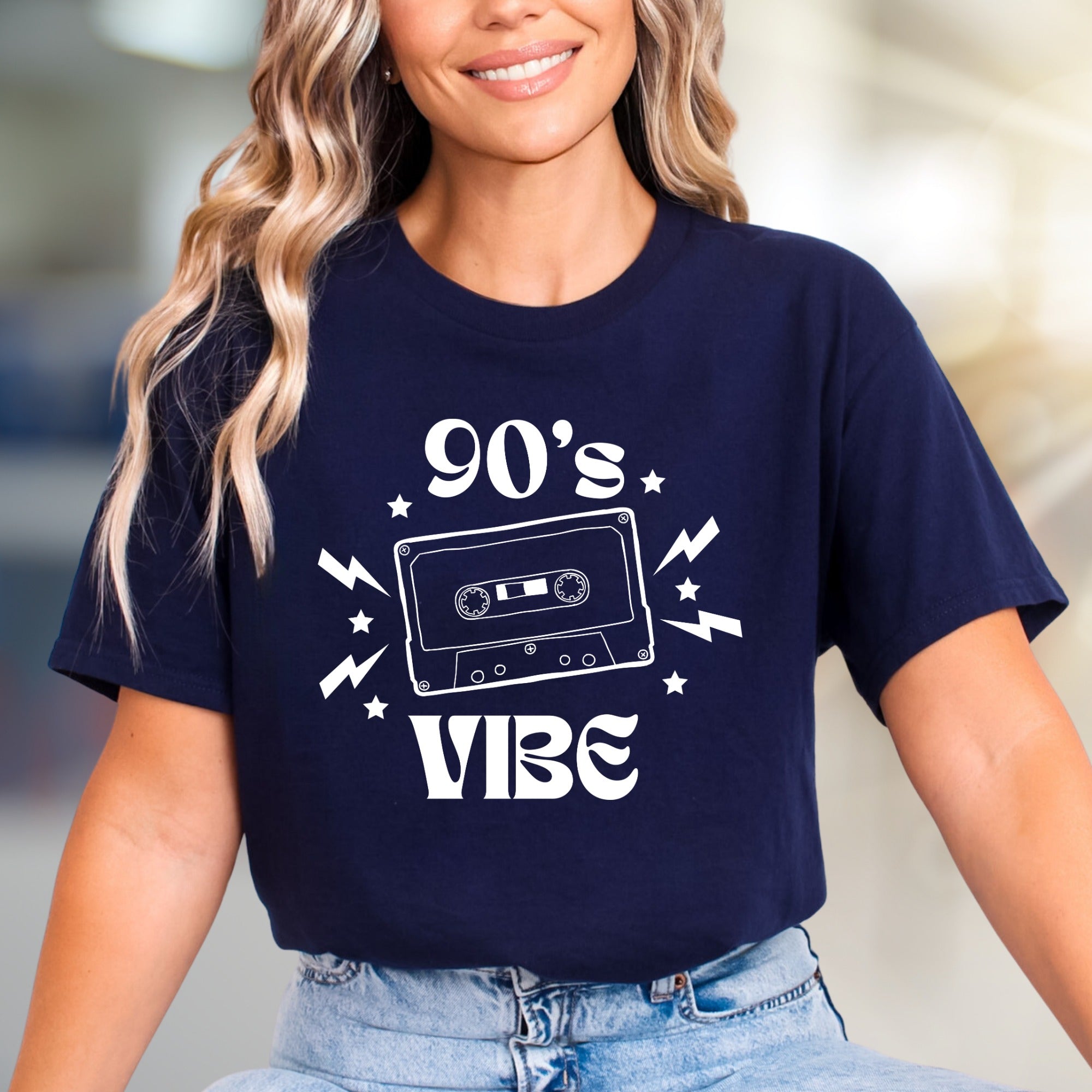 "90's VIBE" Retro Cassette Graphic Tee, a Nostalgic Pick for Music Lovers
