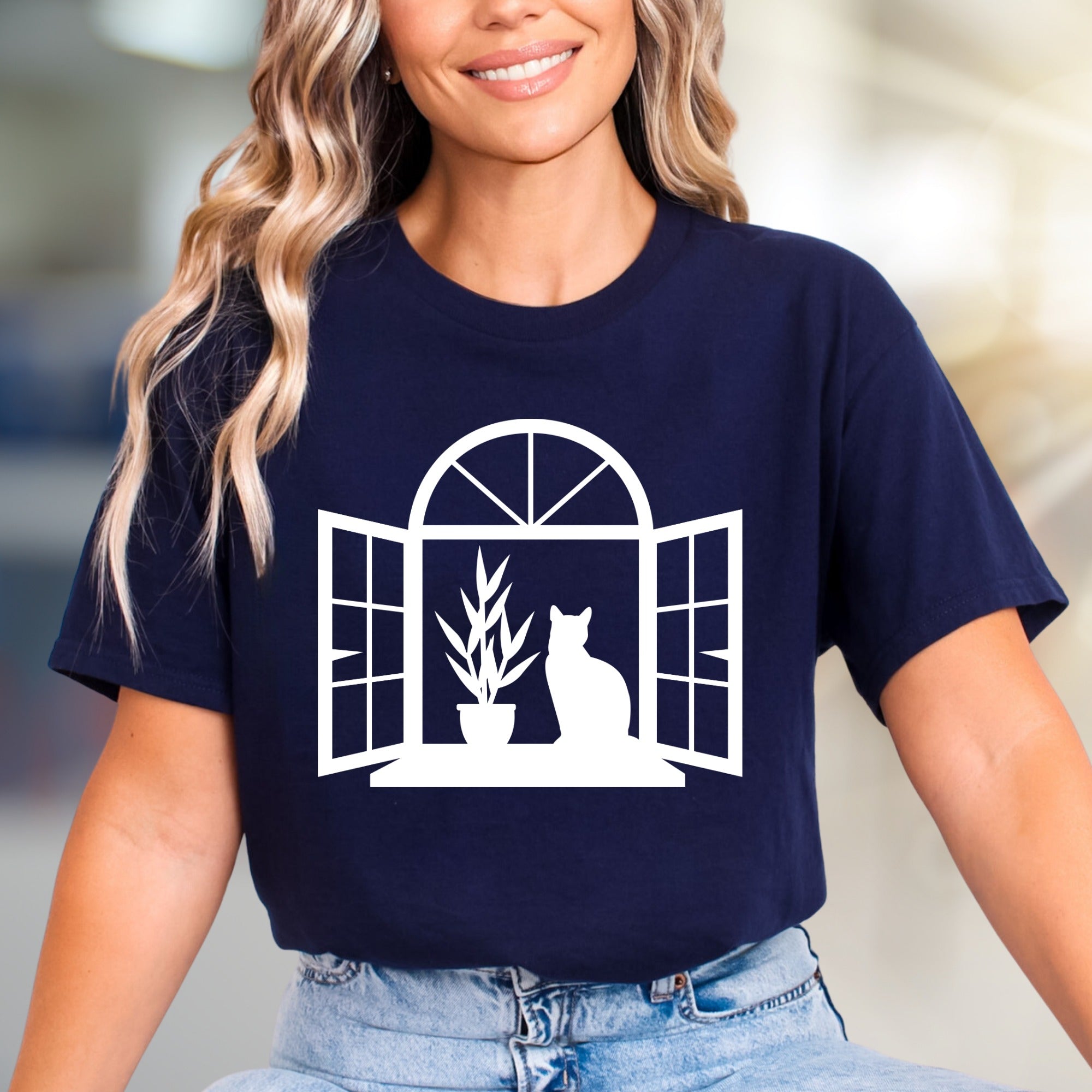 Window Cat & Plant Graphic Tee, a Serene Lifestyle Pick for Cat Lovers
