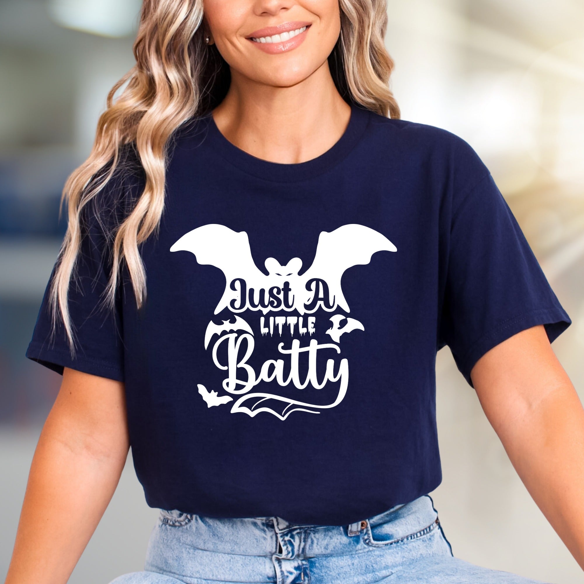 "Just A Little Batty" Halloween Bat Graphic Tee, a Spooky Pick for Festive Fans