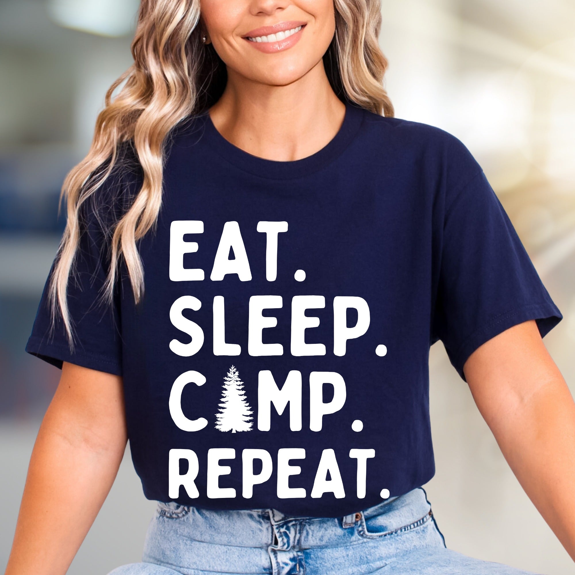"Eat Sleep Camp Repeat" Outdoors Graphic Tee, a Nature Lover's Pick for Adventurers