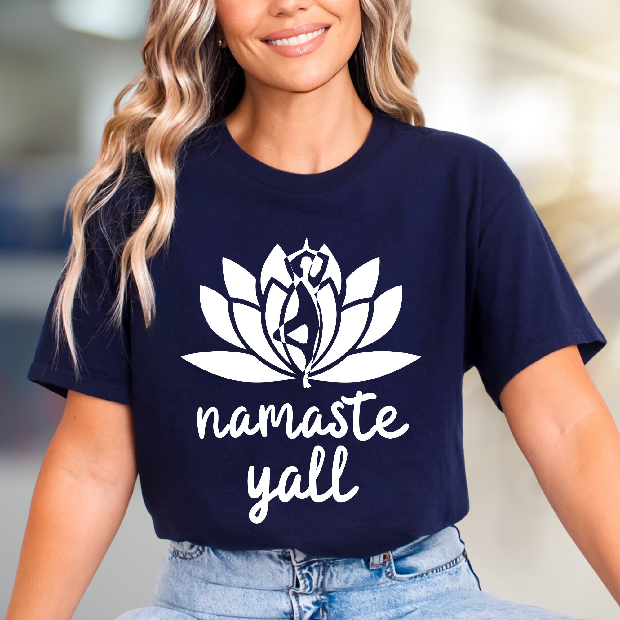 "Namaste Y'all" Lotus Yoga Graphic Tee, A Zen Southern Pick for Wellness Enthusiasts