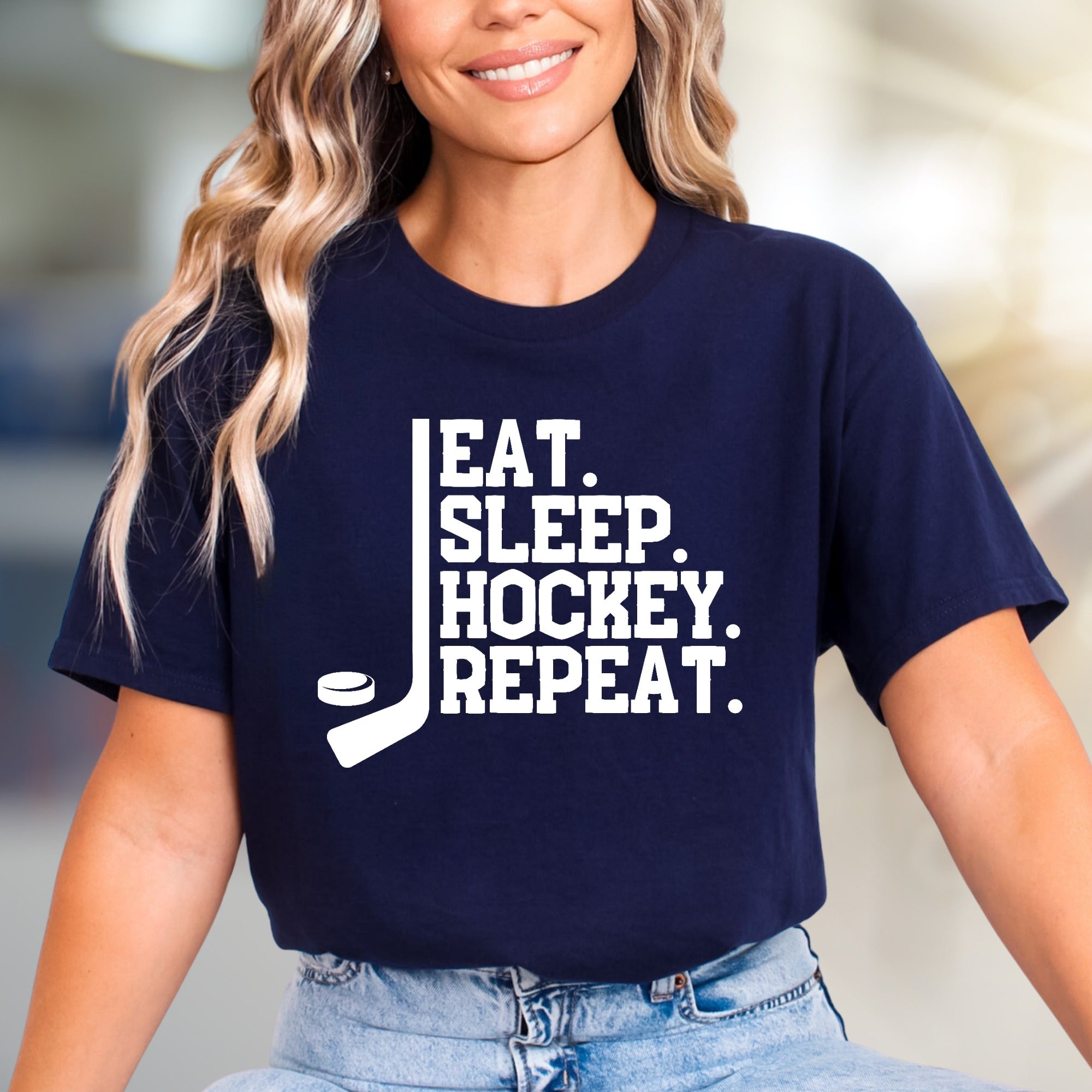 "EAT. SLEEP. HOCKEY. REPEAT." Hockey Lover Graphic Tee, a Lifestyle Pick for Sports Fans