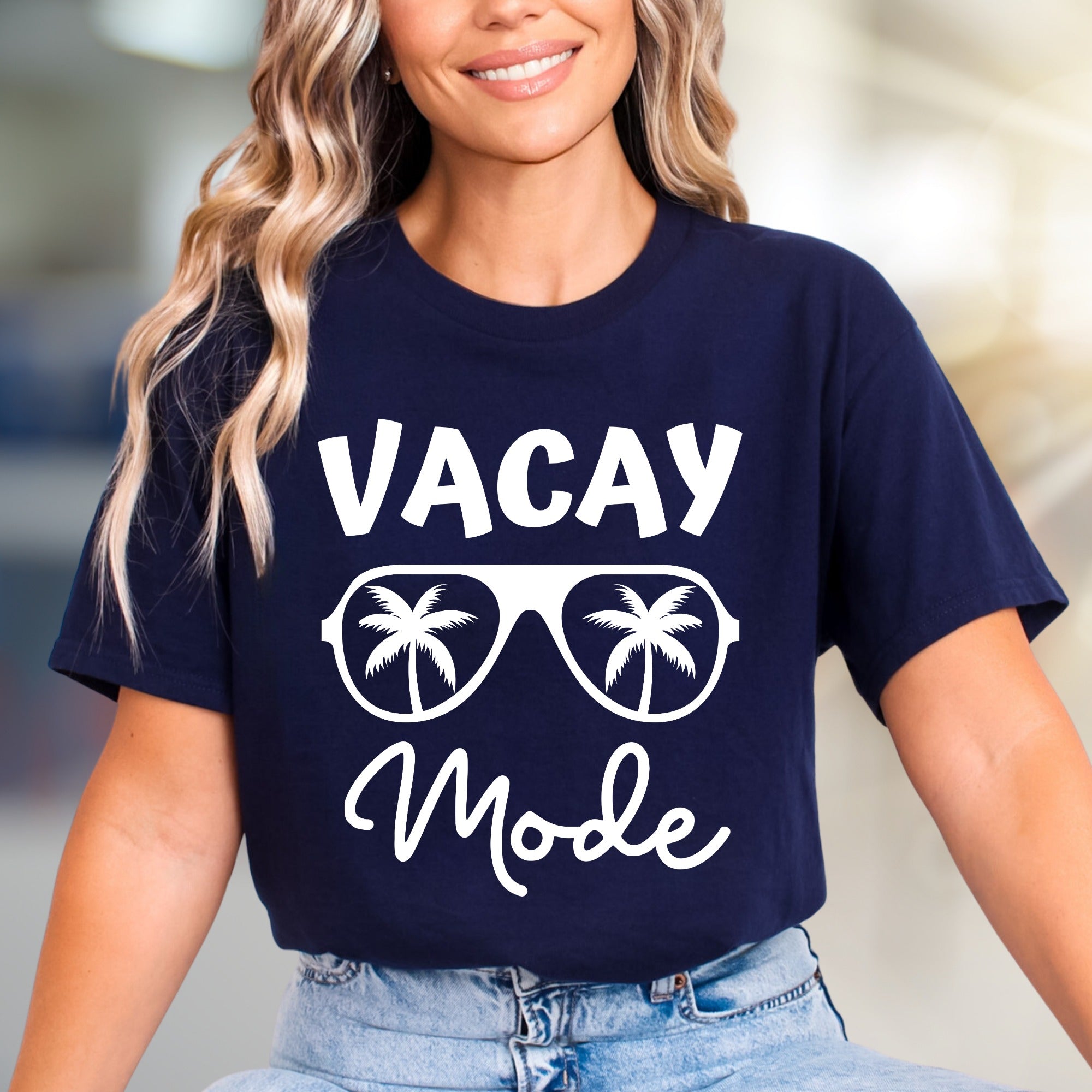 "Vacay Mode" Tropical Sunglasses Graphic Tee, a Relaxed Beach Pick for Travelers