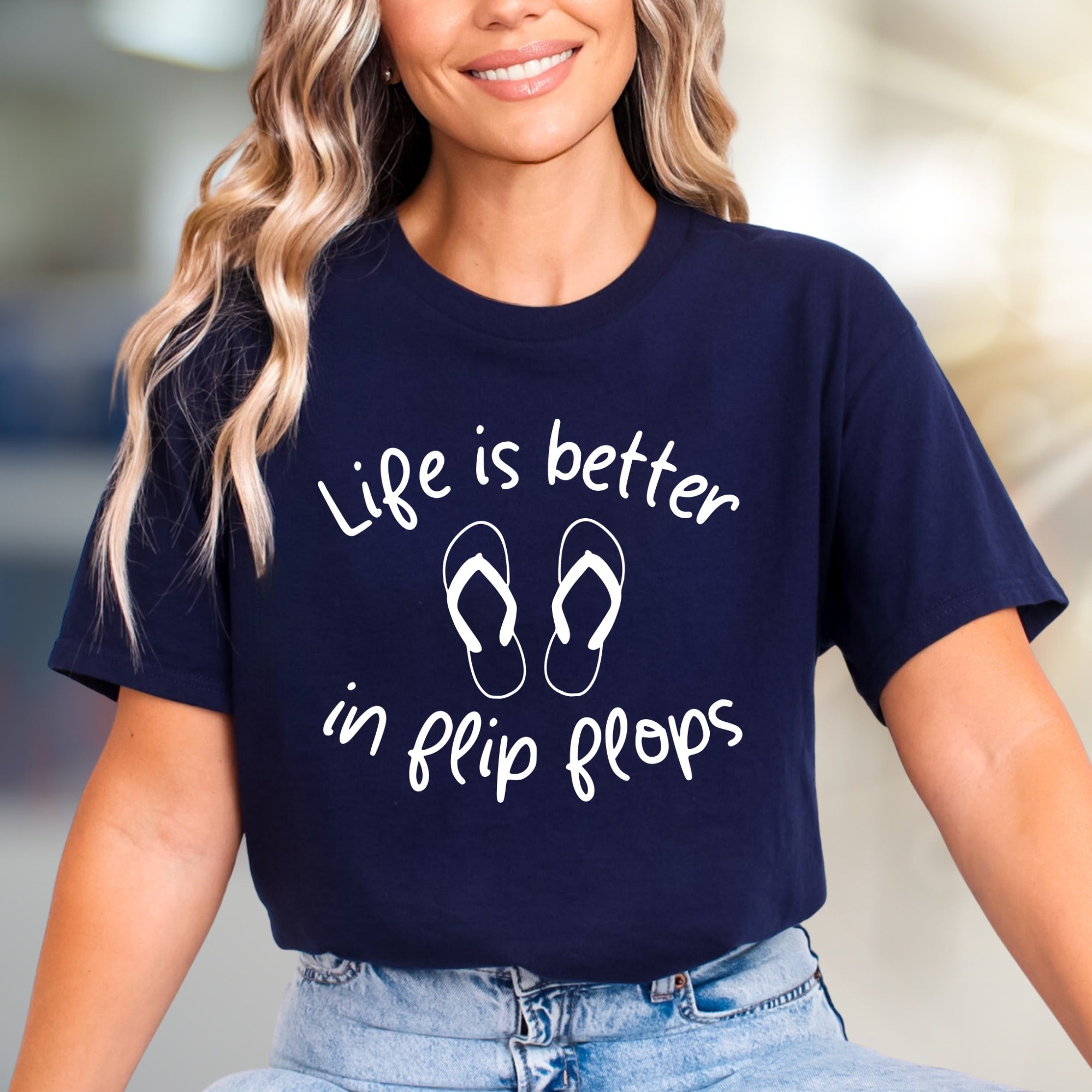 "Life is better in flip flops" Summer Graphic Tee, a Sunshine Vibe Pick for Beach Lovers