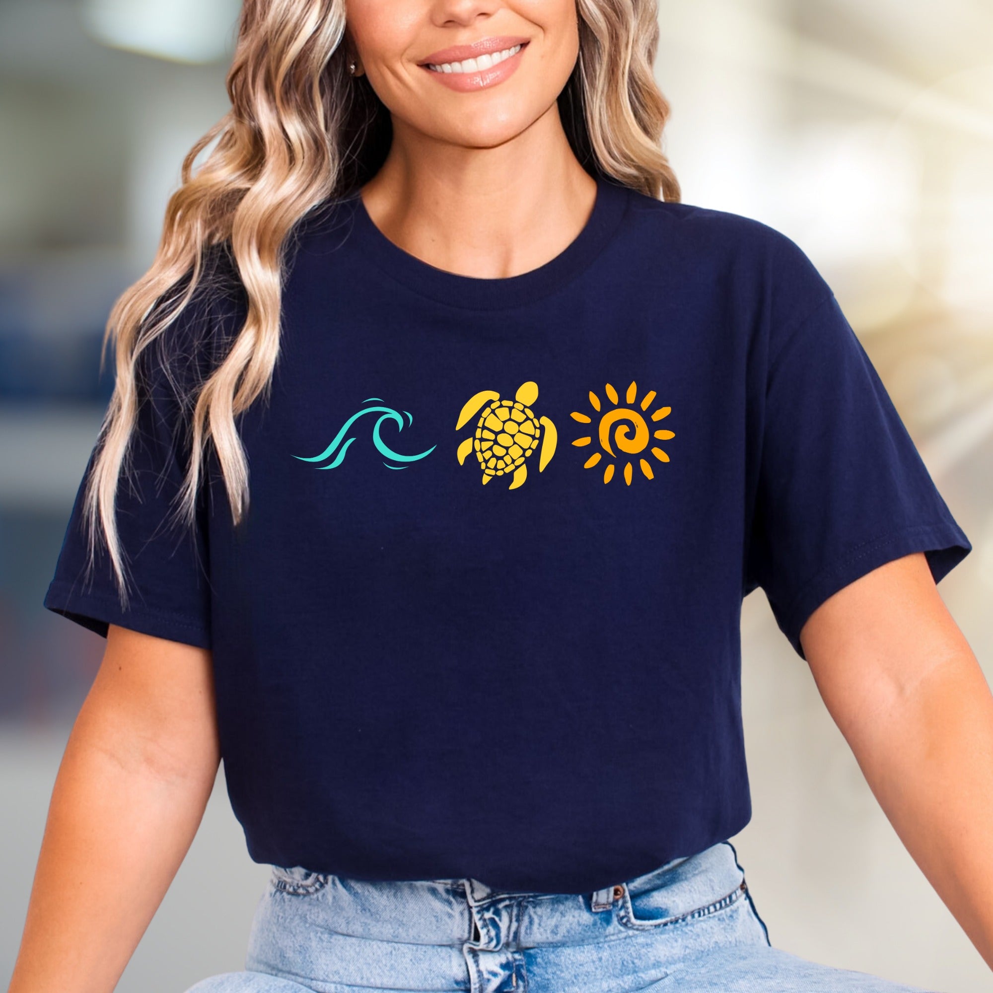 Wave Turtle Sun Graphic Tee, A Beach Vibe Pick for Ocean Lovers