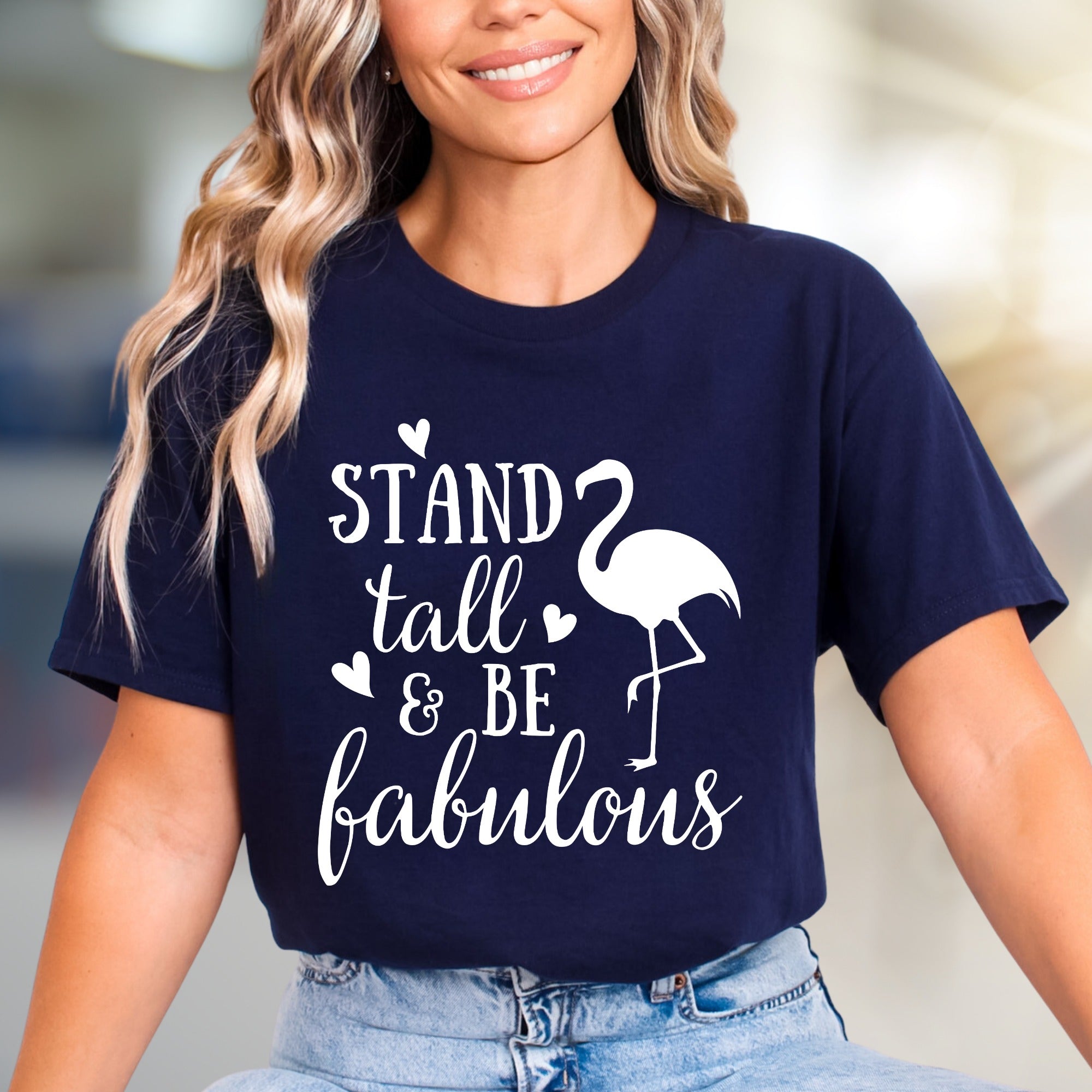 "Stand Tall & Be Fabulous" Flamingo Graphic Tee, a Positive Vibe Pick for Everyday Wear
