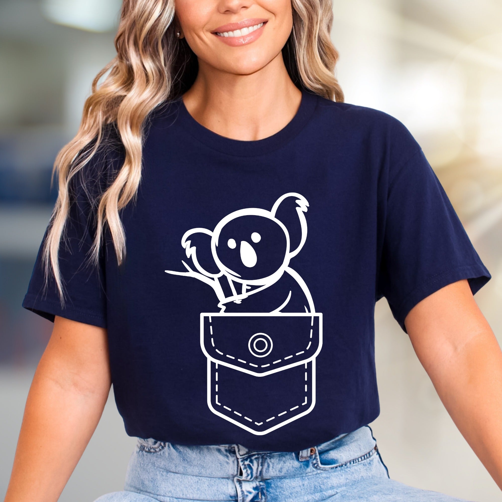Little Koala Pocket Graphic Tee, A Cute Animal Lover's Pick for Everyday Wear