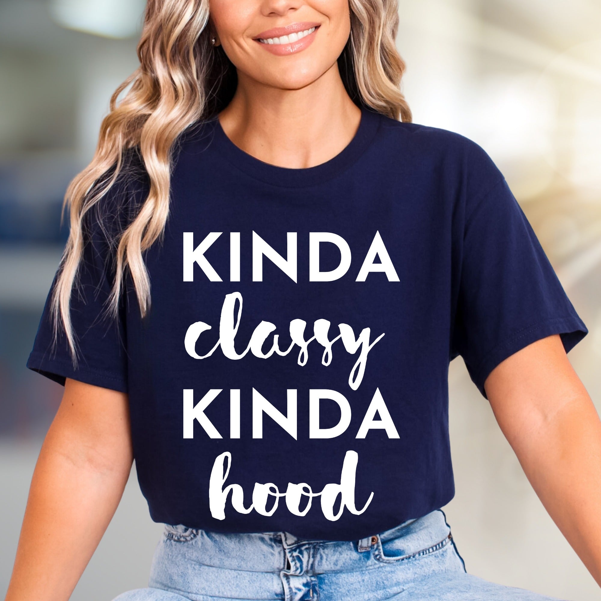 "KINDA Classy KINDA Hood" Vibe Graphic Tee, a Bold Statement for Modern Style