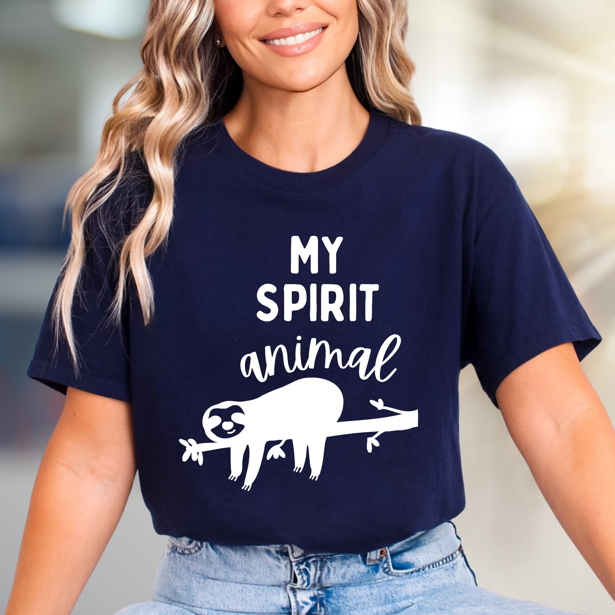 "MY SPIRIT ANIMAL" Sloth Graphic Tee, a Relaxed Lifestyle Pick for Animal Lovers
