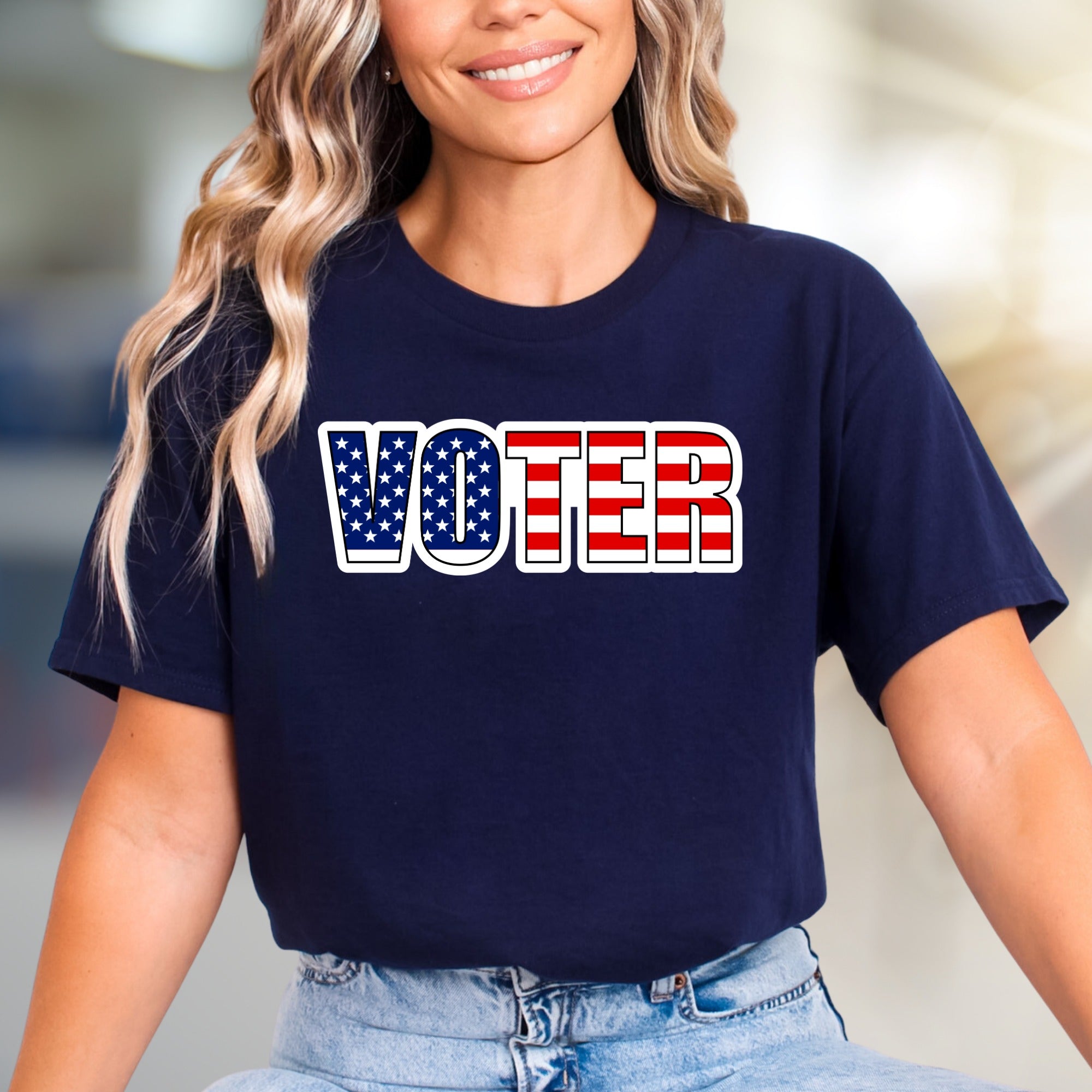 "VOTER" American Flag Graphic Tee, a Patriotic Pick for Engaged Citizens