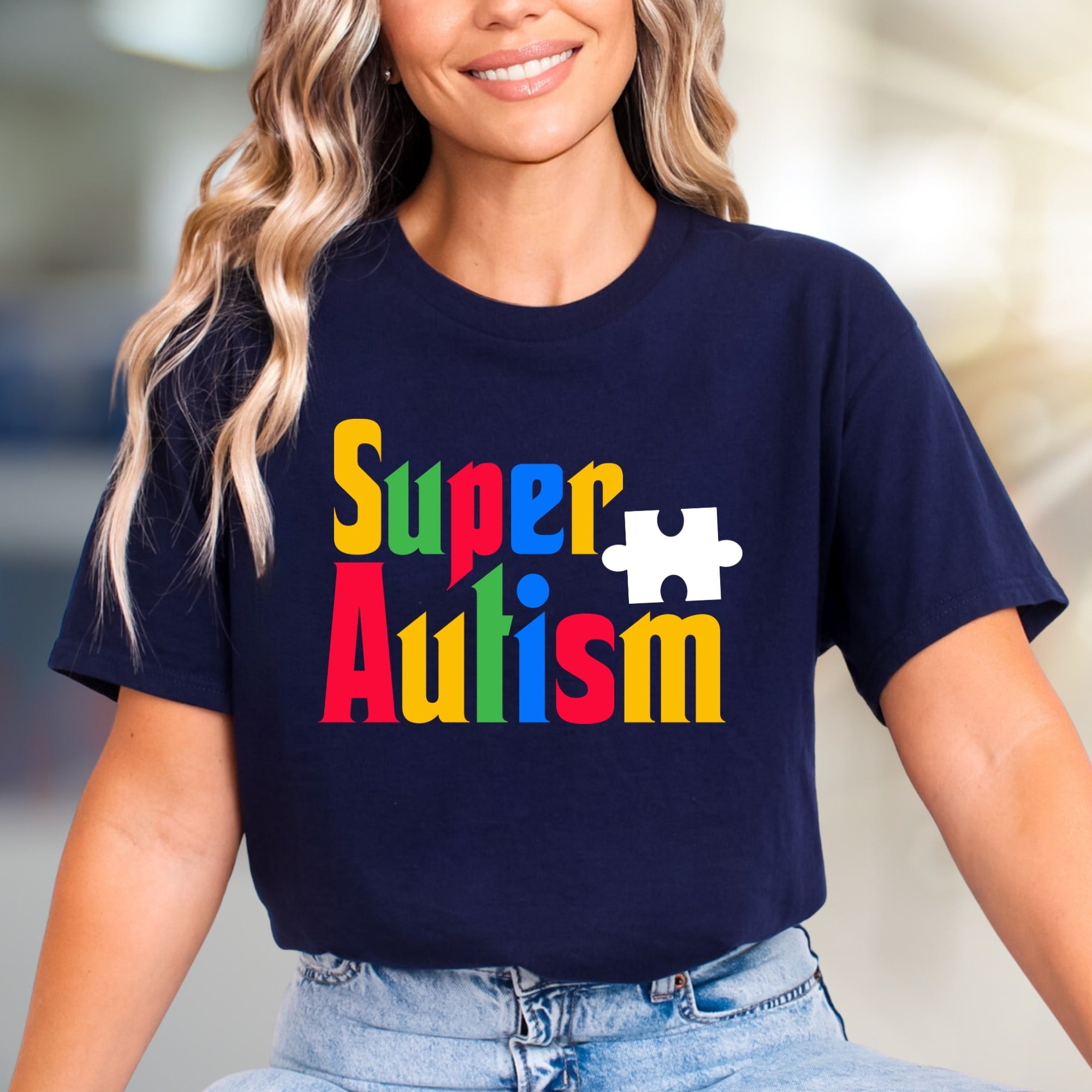 "Super Autism" Colorful Puzzle Tee, a Supportive Graphic Pick for Advocates