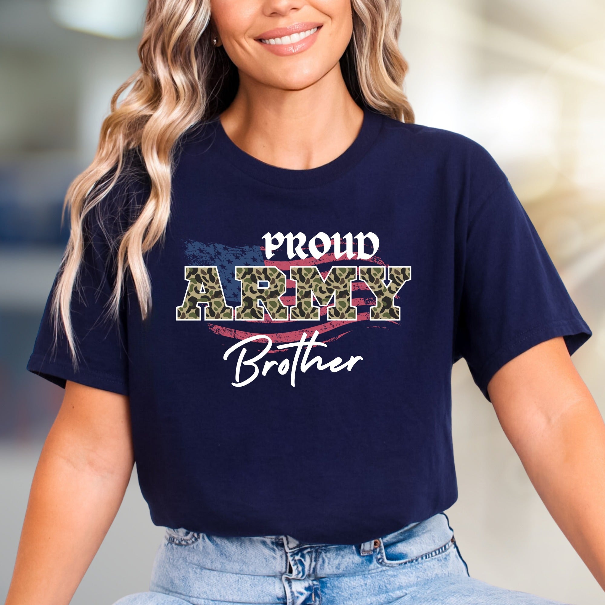 "Proud Army Brother" Camouflage Graphic Tee, a Patriotic Pick for Family
