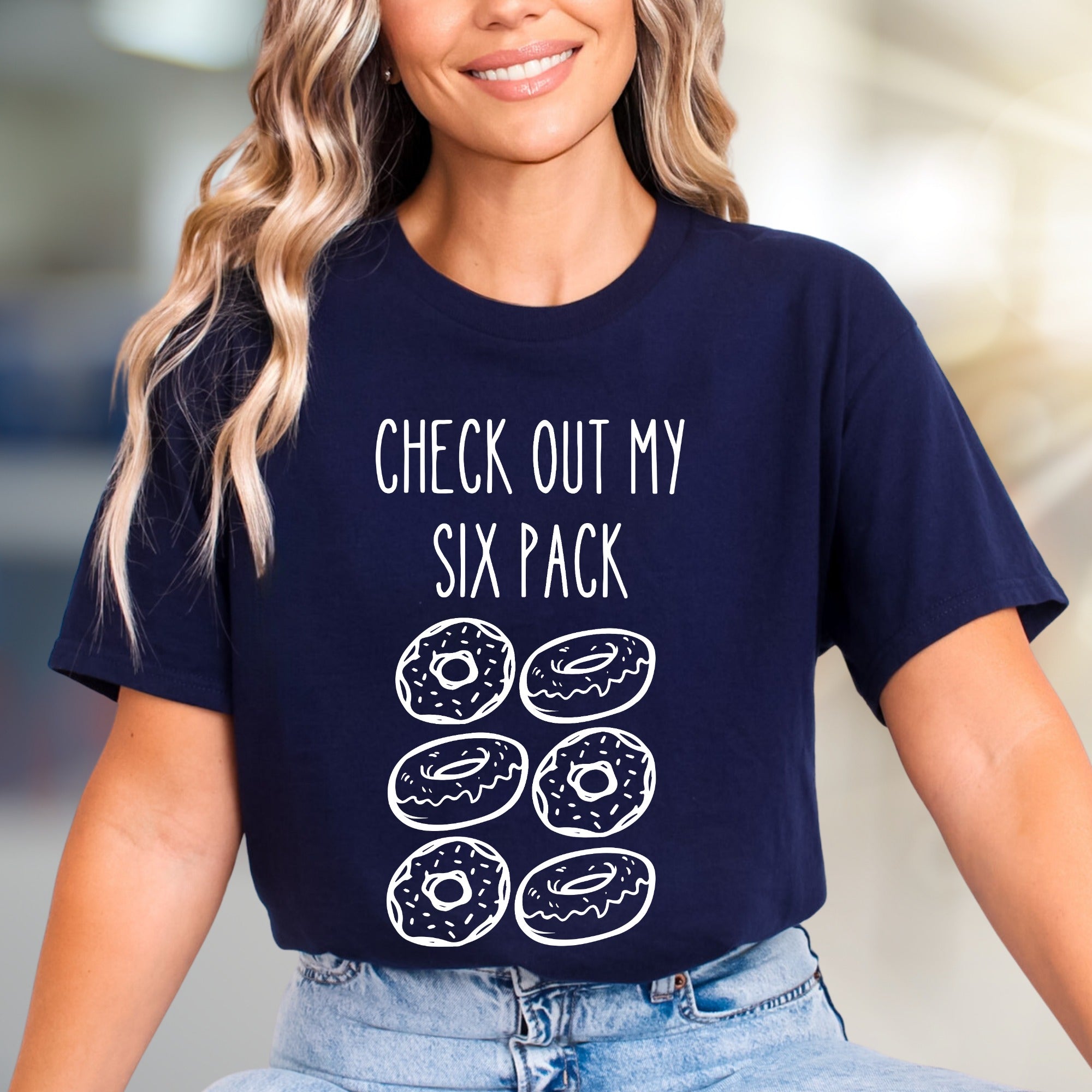"CHECK OUT MY SIX PACK" Donut Lover Graphic Tee, a Funny Foodie Pick for Anyone