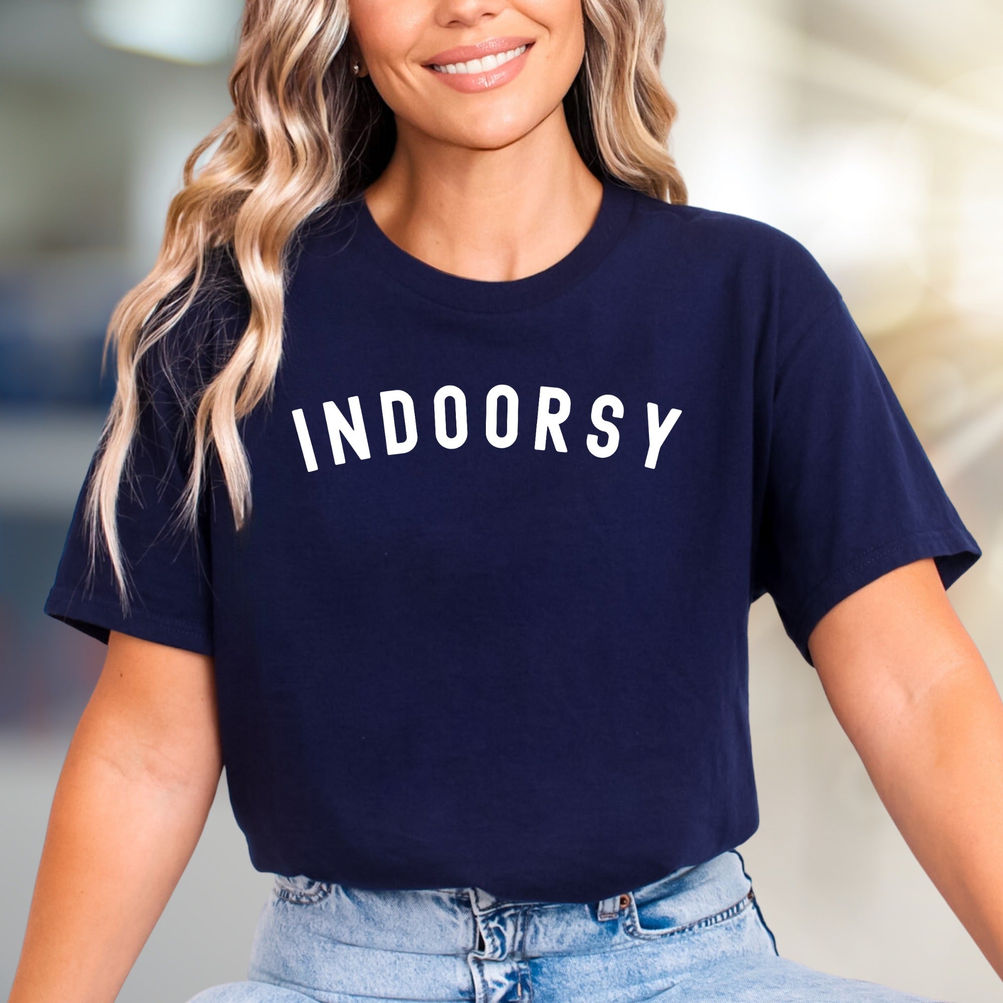 "INDOORSY" Minimalist Comfort Graphic Tee, a Lounge Lover's Pick for Homebodies