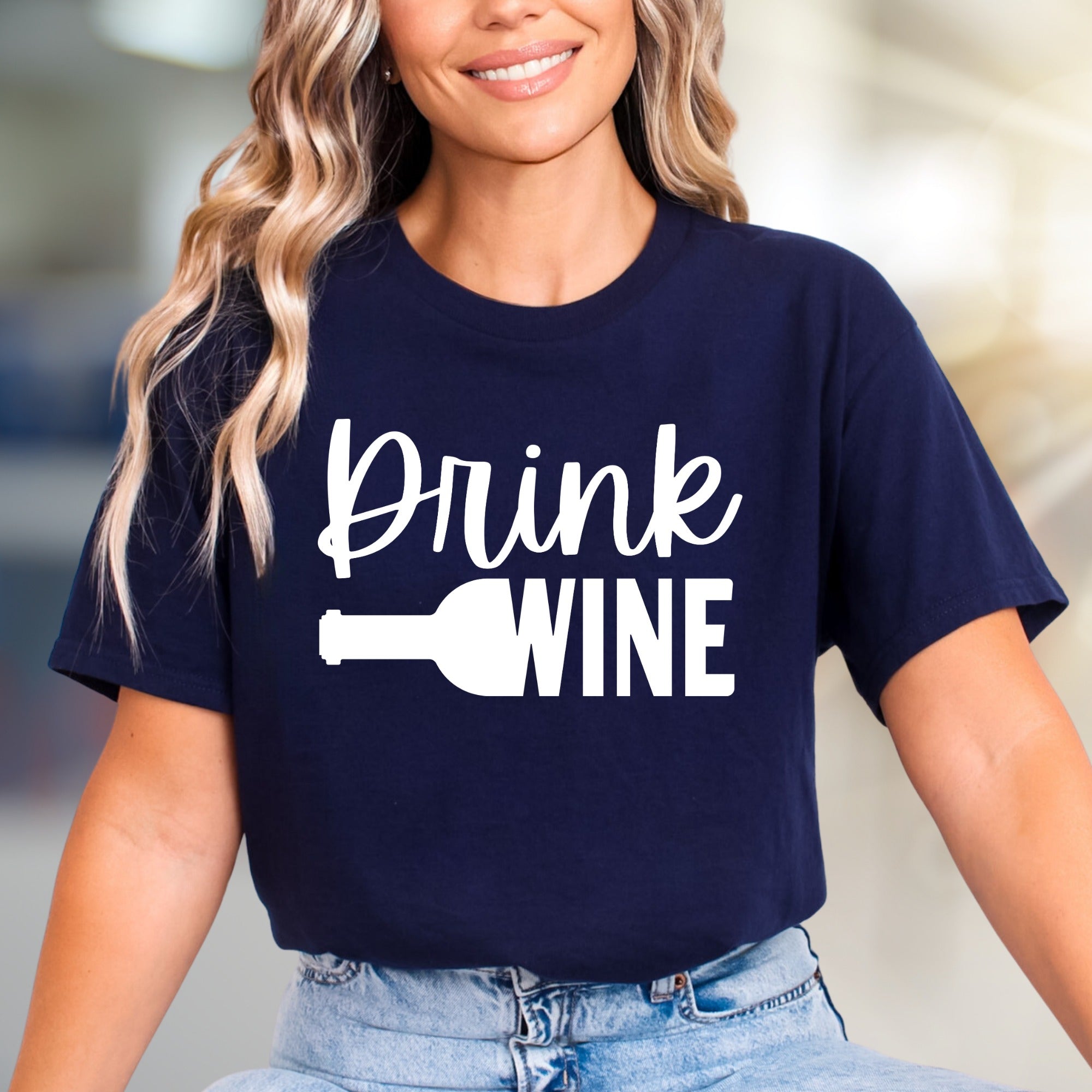 "Drink Wine" Fun Graphic Tee, a Casual Pick for Wine Lovers