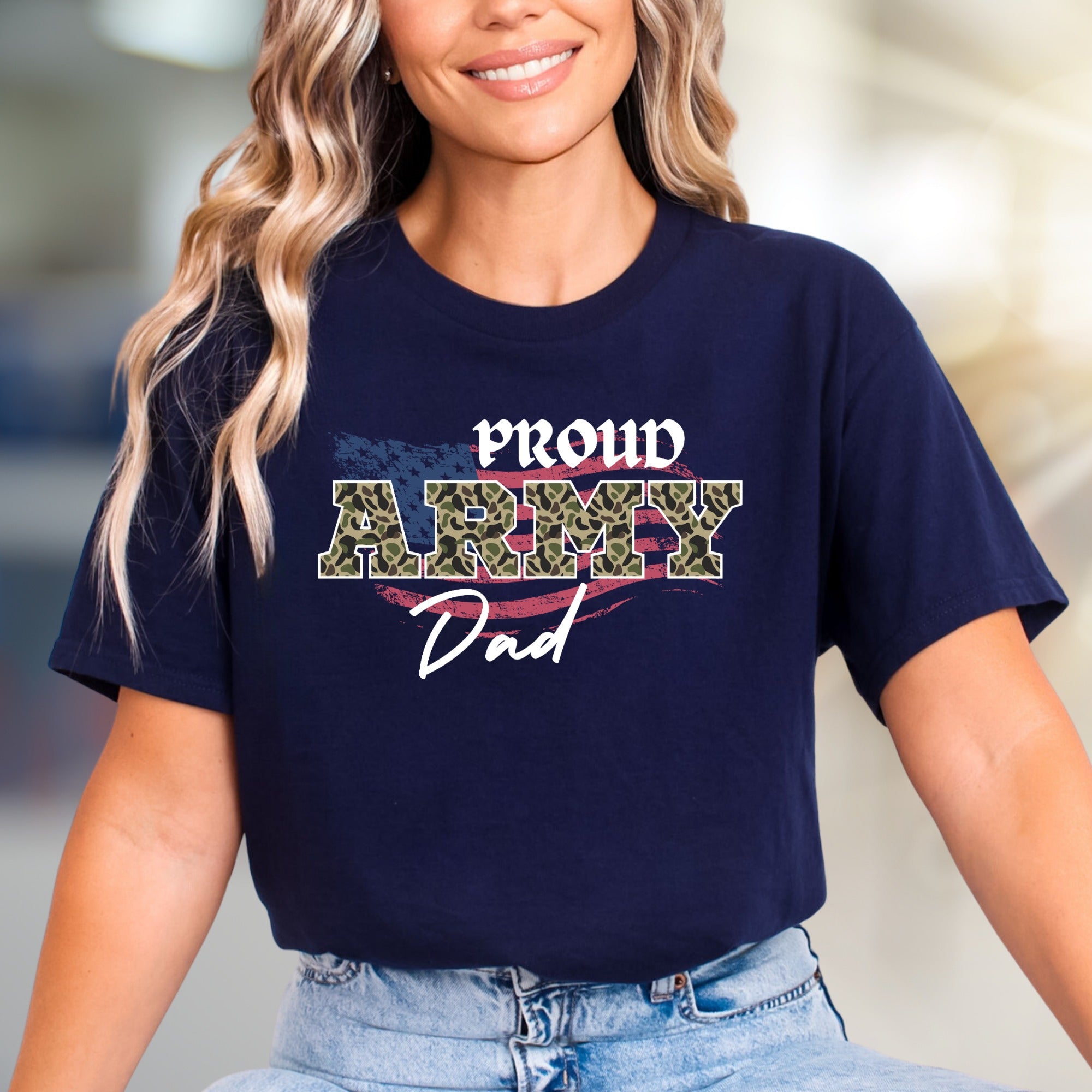 "Proud Army Dad" Military Camo Graphic Tee, a Patriotic Pick for Supporters