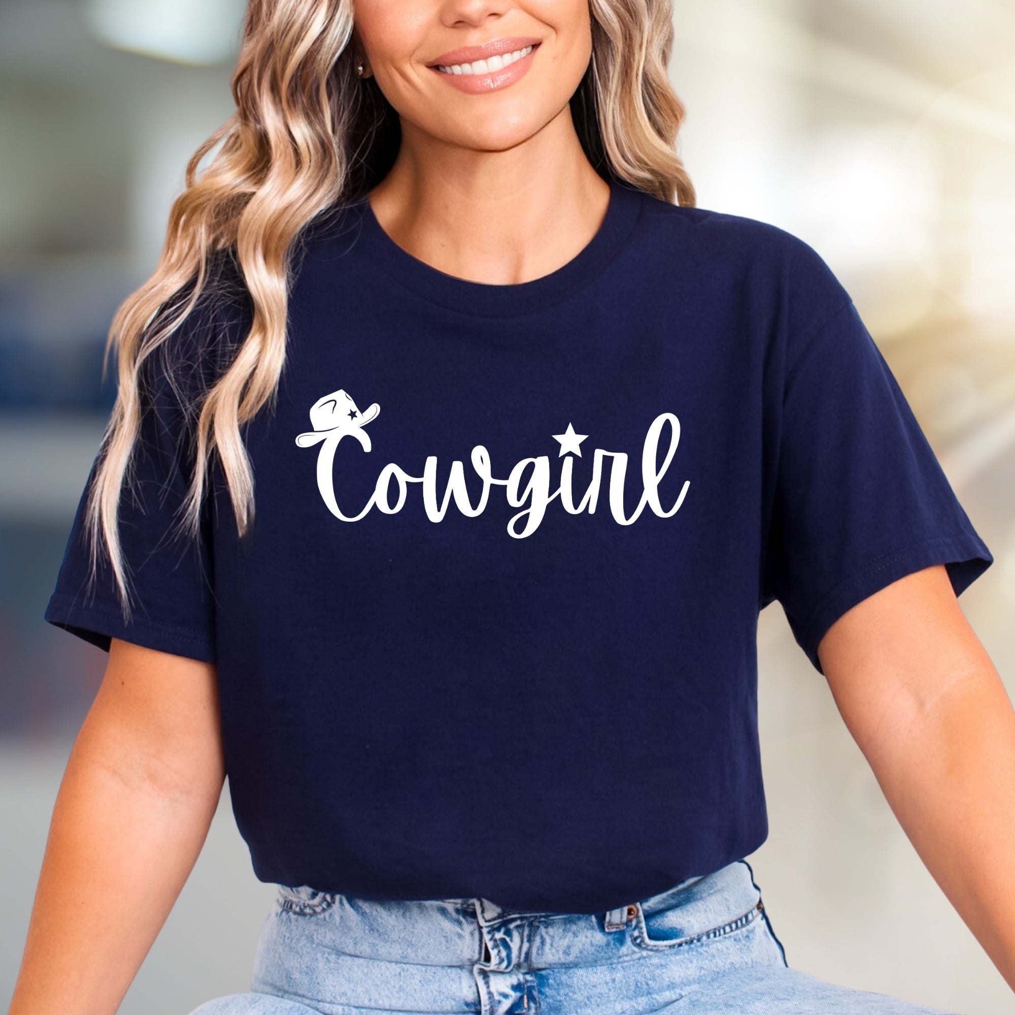 "Cowgirl" Western Script Graphic Tee, a Country Chic Pick for Free Spirits
