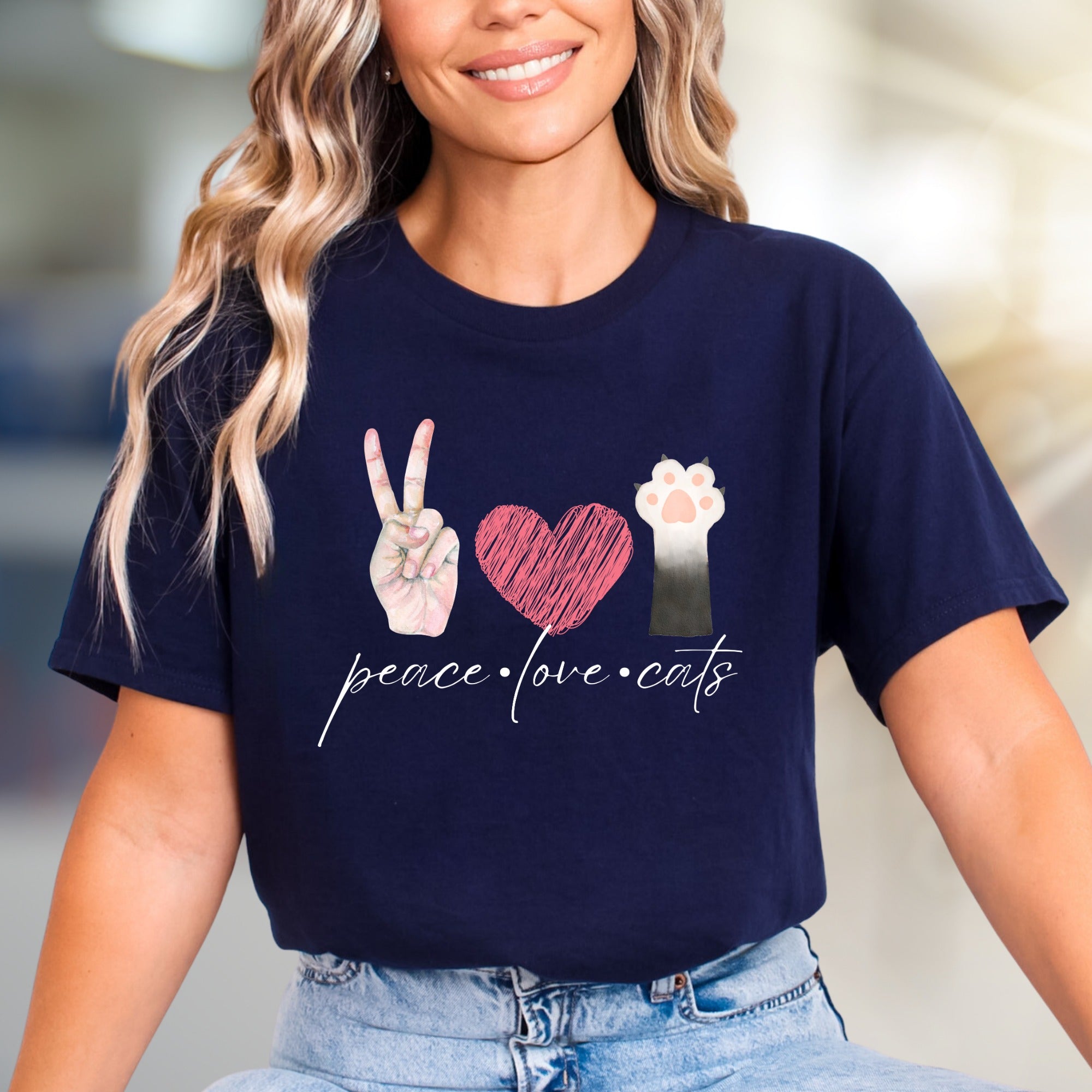 "peace love cats" Graphic Tee, a Feline Fan Pick for Cat Lovers