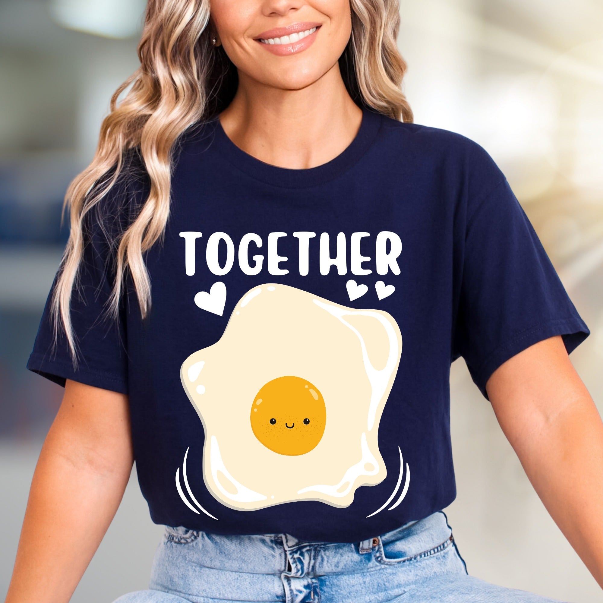 "TOGETHER" Cute Fried Egg Graphic Tee, A Playful Matching Pick for Couples