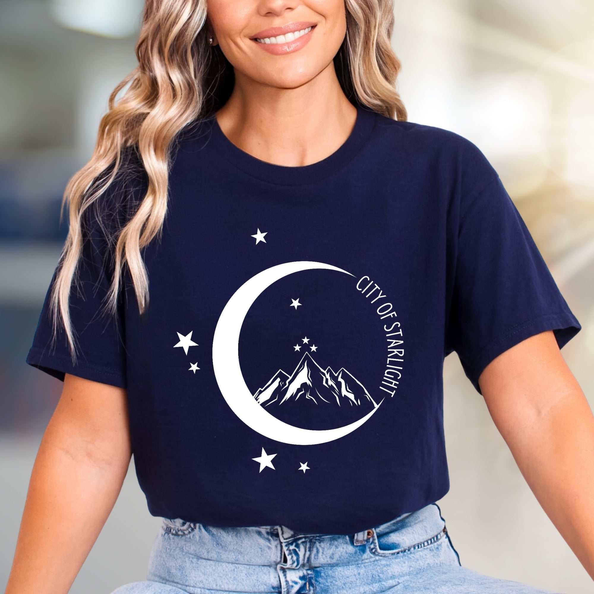 "City of Starlight" Mountain & Moon Graphic Tee, an Celestial Pick for Dreamers