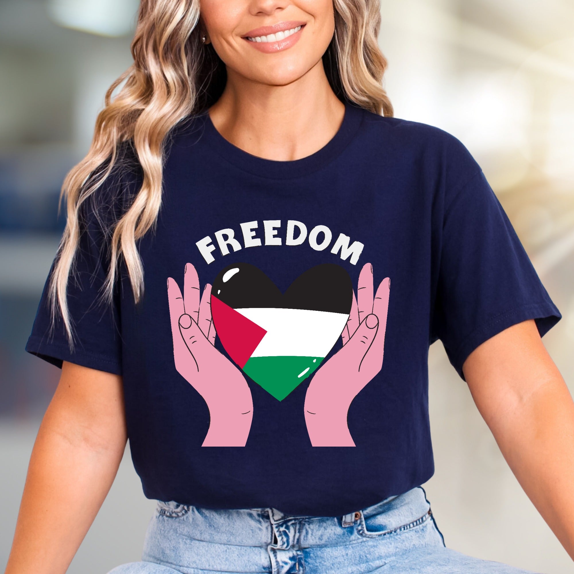"FREEDOM" Palestine Flag Heart Graphic Tee, a Solidarity Pick for Advocates