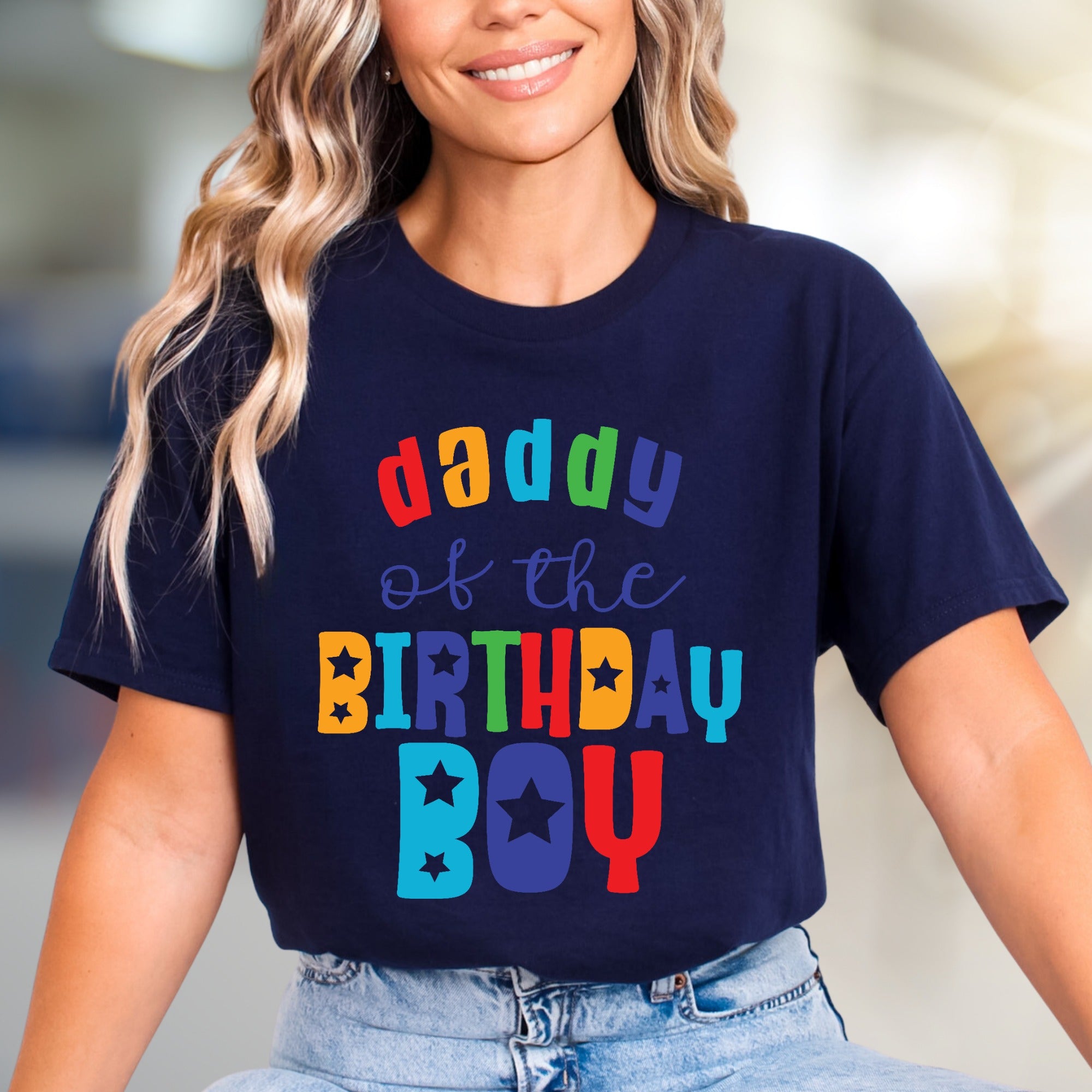 "Daddy of the Birthday Boy" Colorful Graphic Tee, a Celebration Pick for Dads