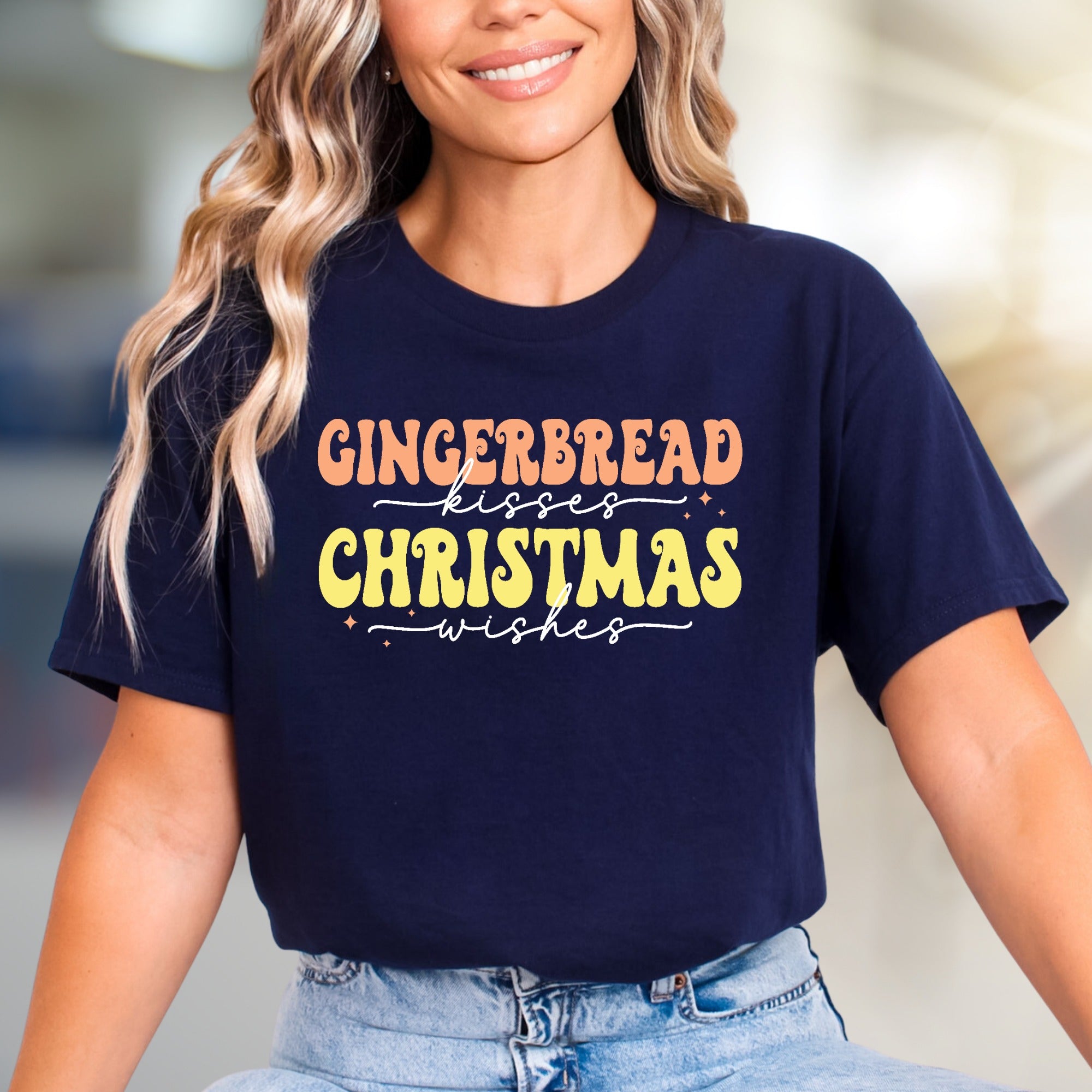 "Gingerbread Kisses Christmas Wishes" Retro Graphic Tee, a Holiday Vibe for Everyone