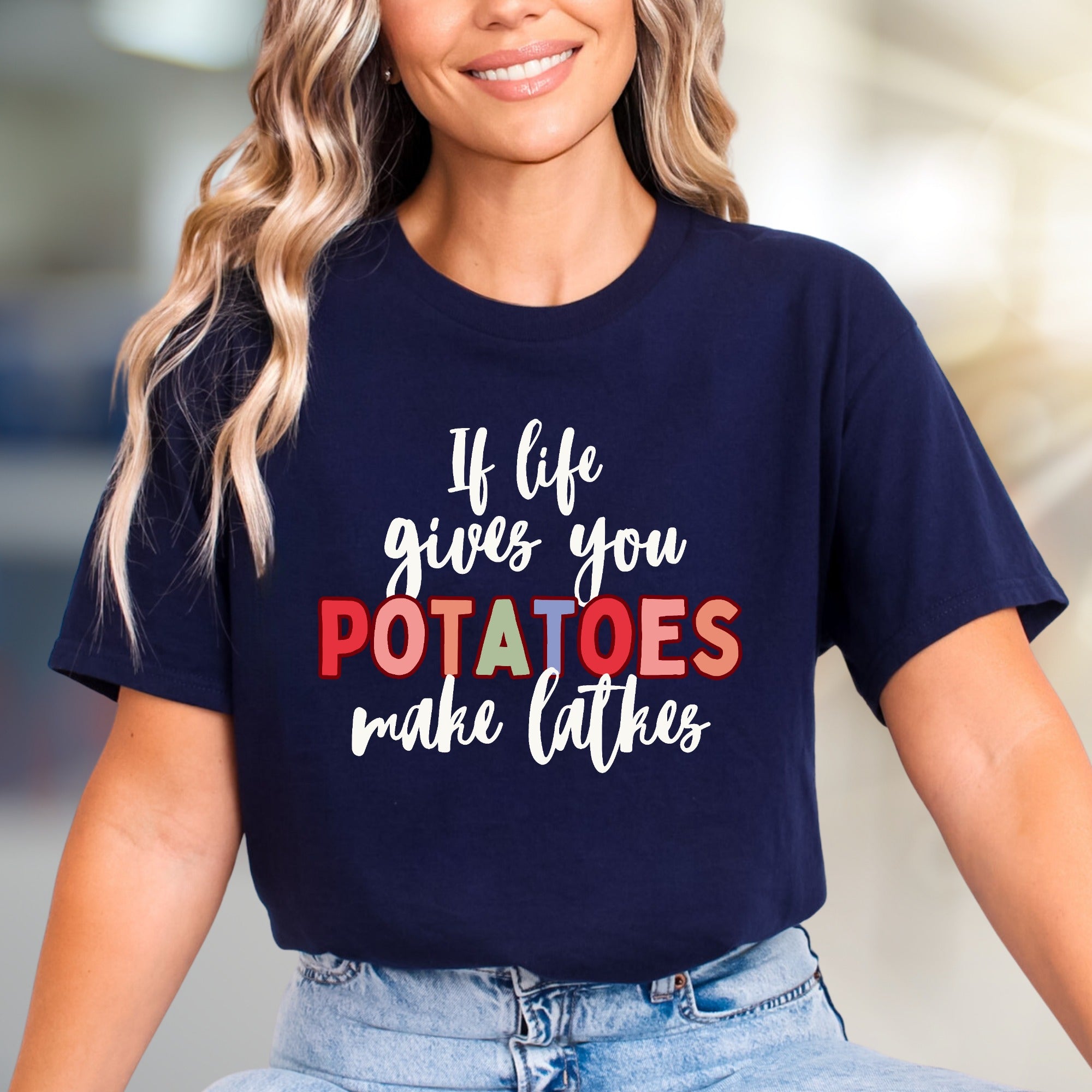 "If Life Gives You Potatoes Make Latkes" Funky Foodie Graphic Tee, a Quirky Kitchen Enthusiast Pick for Food Lovers