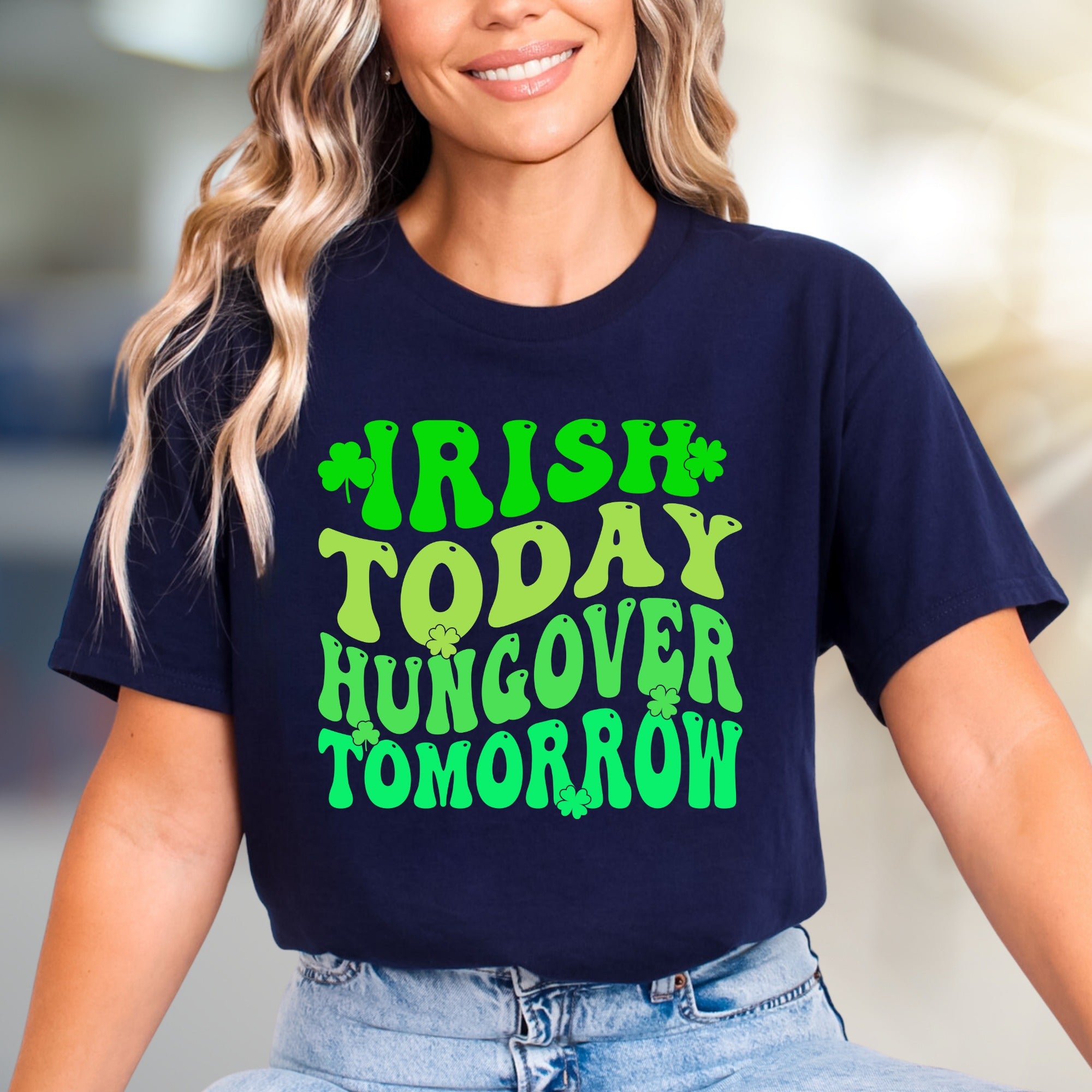 "Irish Today Hungover Tomorrow" Retro Fun Graphic Tee for St. Patrick's Day Cheer