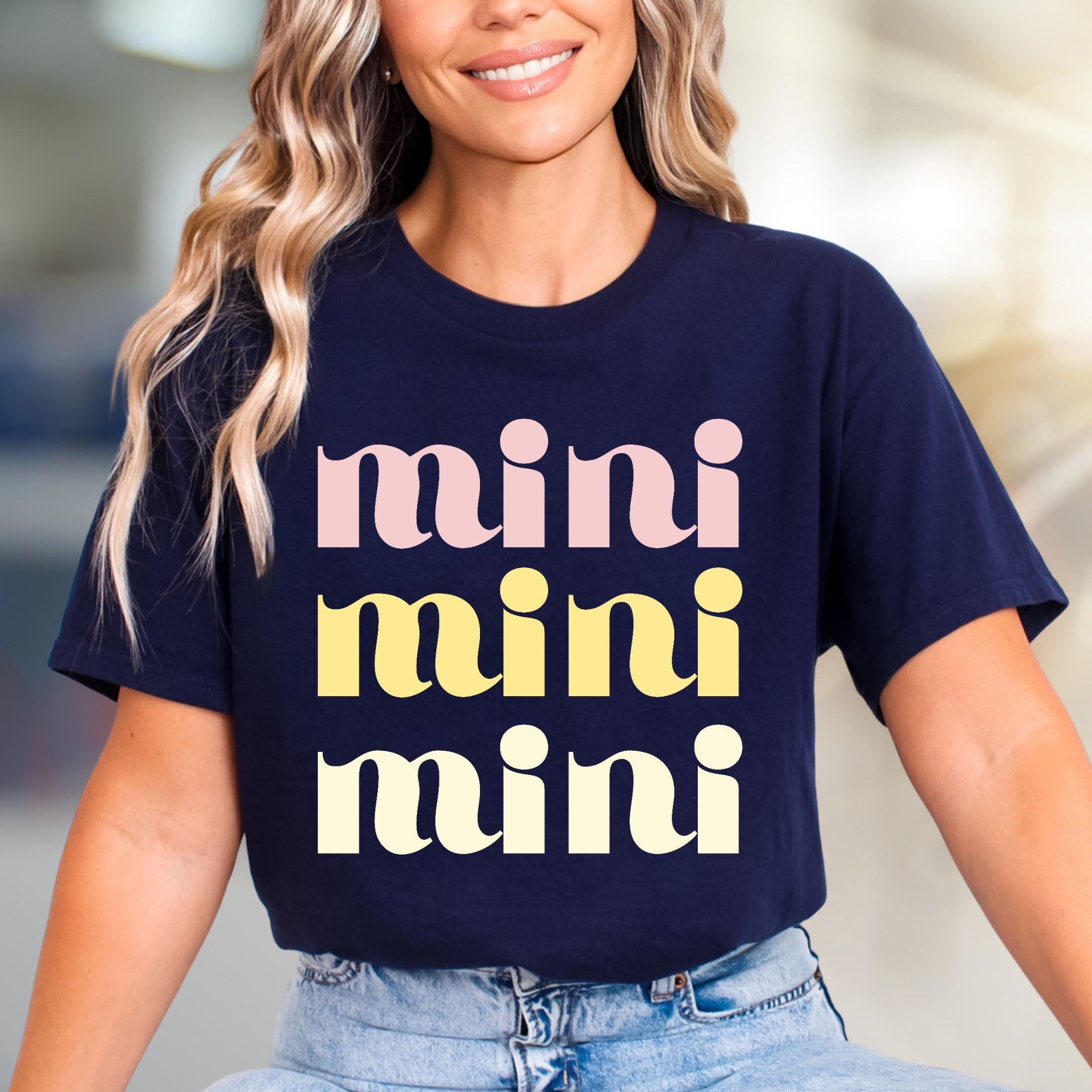 "mini mini mini" Retro Groovy Graphic Tee, a Playful Pick for Trendsetters