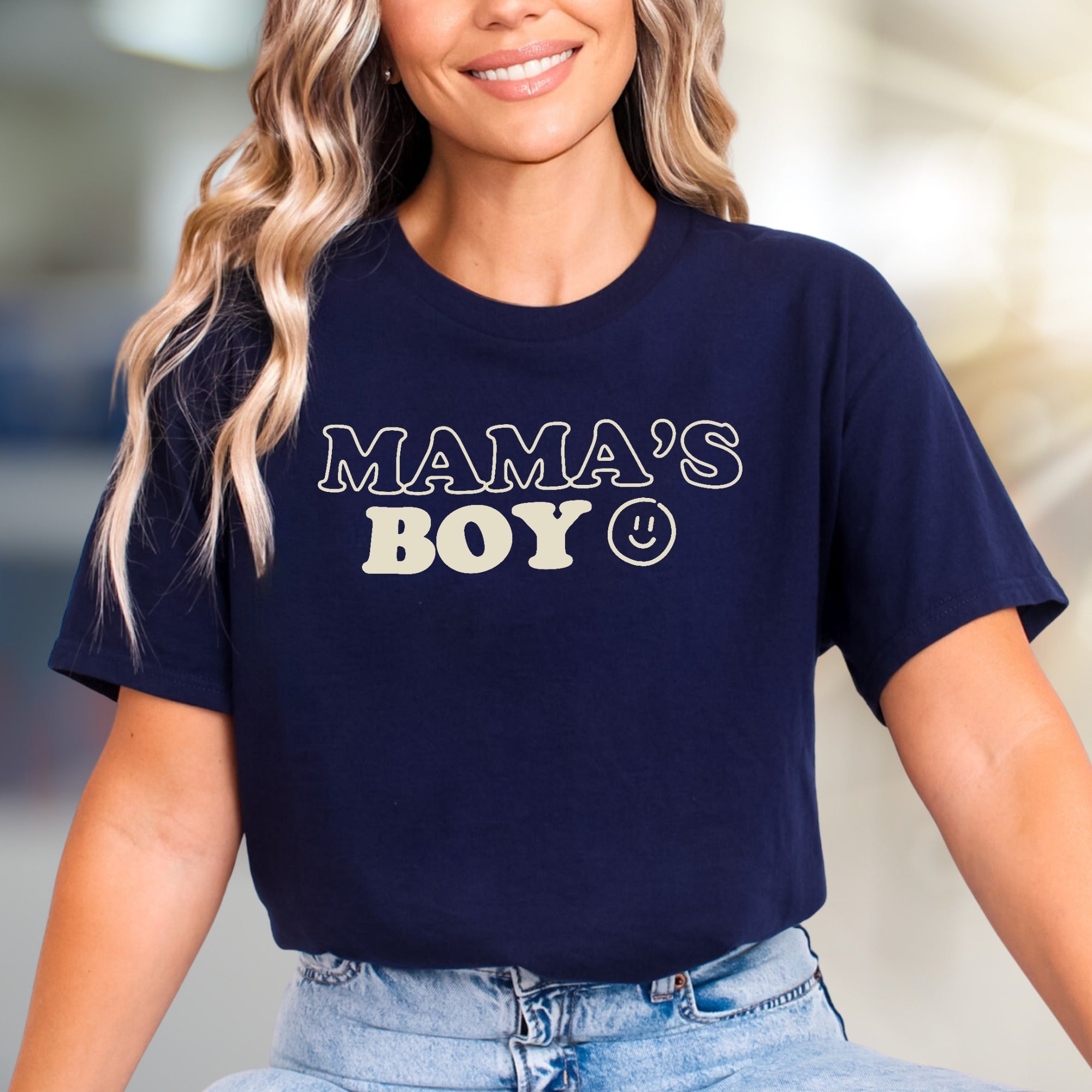 "Mama's Boy" Retro Smiley Graphic Tee, a Sweet Gift for Sons & Moms