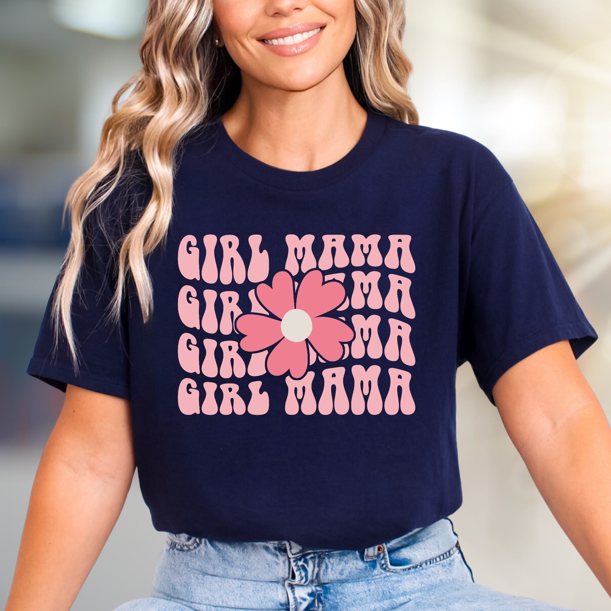 "Girl Mama" Retro Bloom Graphic Tee, a Bohemian Pick for Mothers