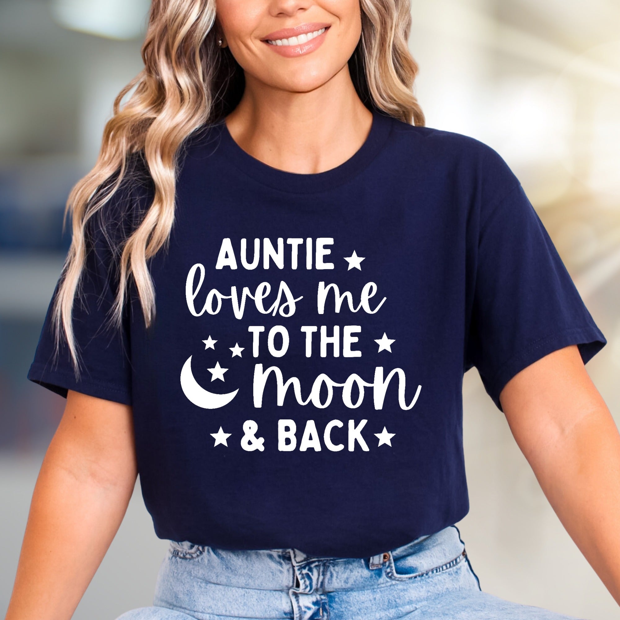 "Auntie Loves Me To The Moon & Back" Celestial Graphic Tee, a Sweet Family Pick for Loved Ones