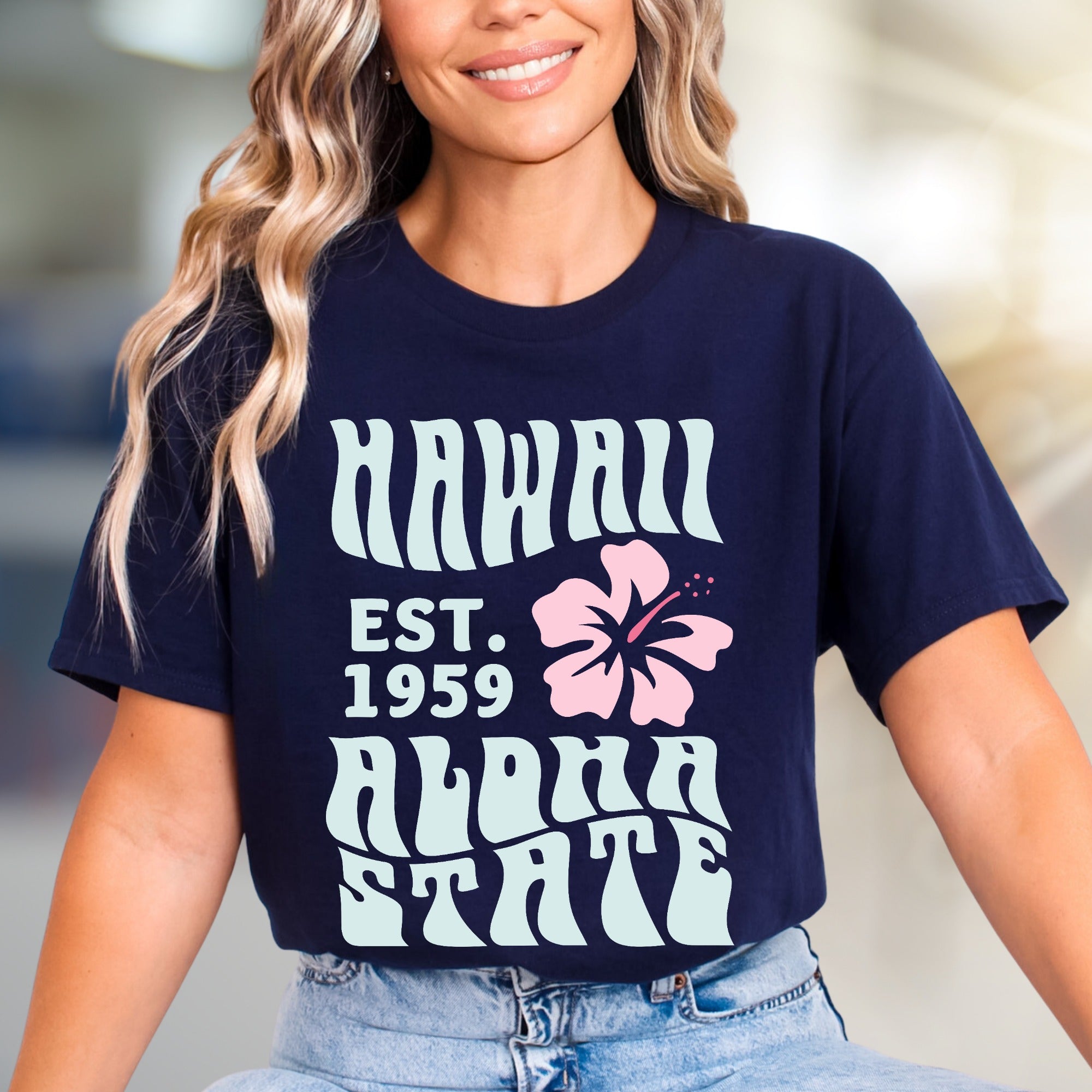 "HAWAII EST. 1959 Aloha State" Retro Beachy Graphic Tee, a Vacation Vibes Pick for Travelers