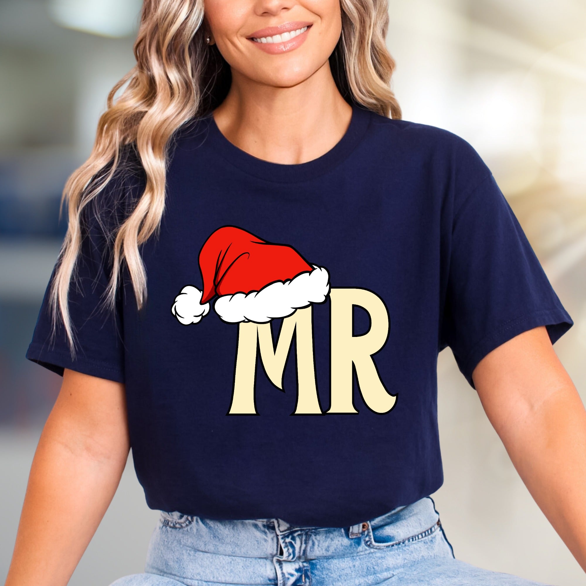 "MR" Santa Hat Christmas Graphic Tee, a Festive Holiday Pick for Couples