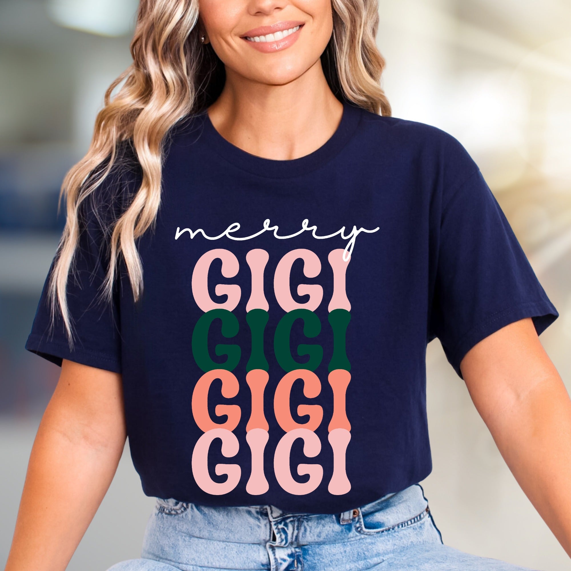 “Merry Gigi” Festive Graphic Tee, a Grandparent's Joyful Pick for Family