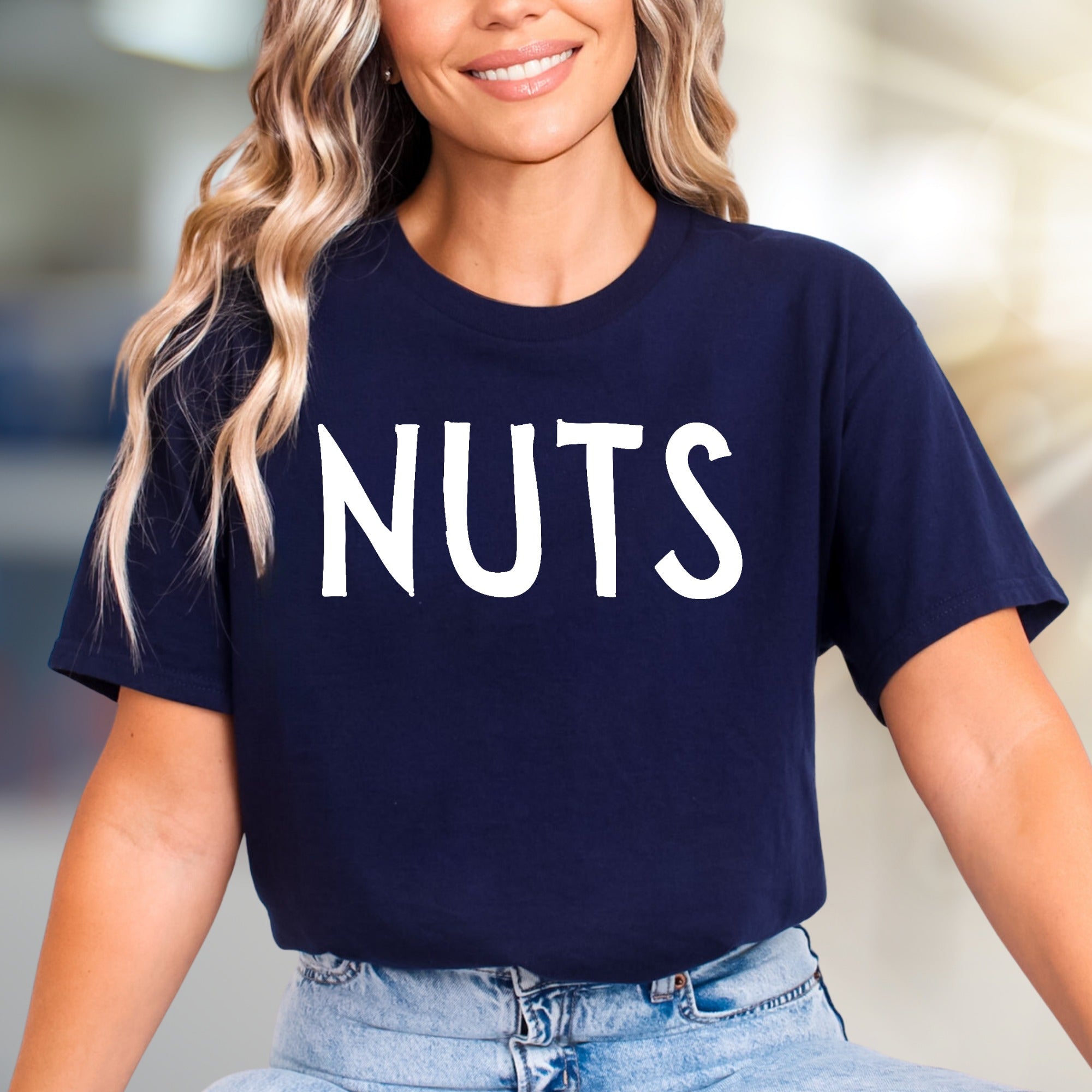"NUTS" Humorous Graphic Tee, a Bold Statement for Playful Personalities