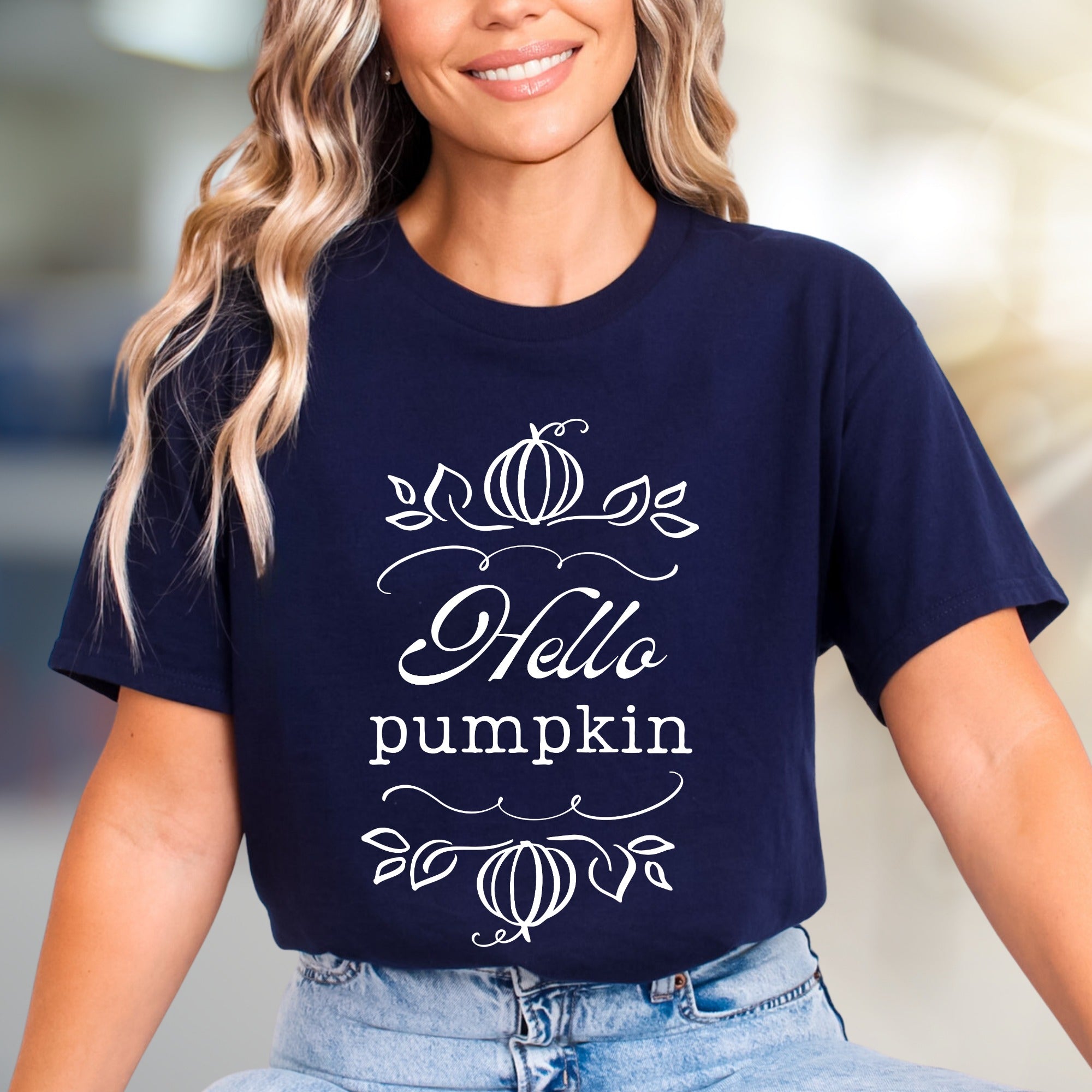 "Hello Pumpkin" Autumnal Graphic Tee, a Cozy Seasonal Pick for Fall Enthusiasts