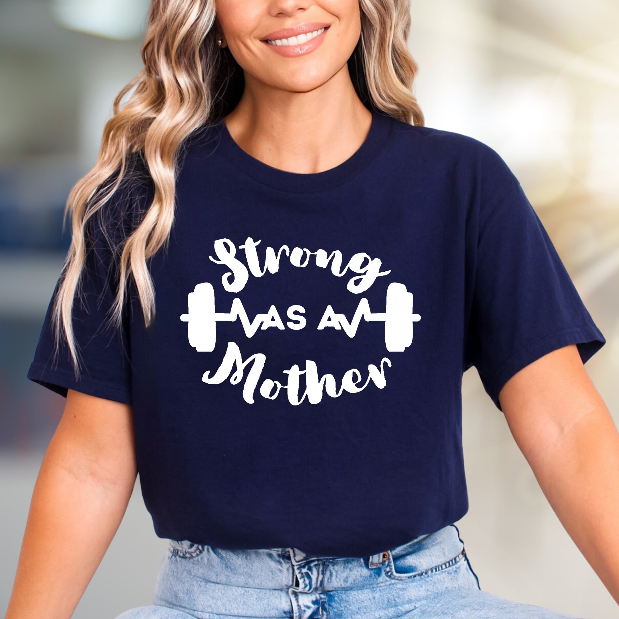 "Strong As A Mother" Fitness Graphic Tee, A Empowering Pick for Moms