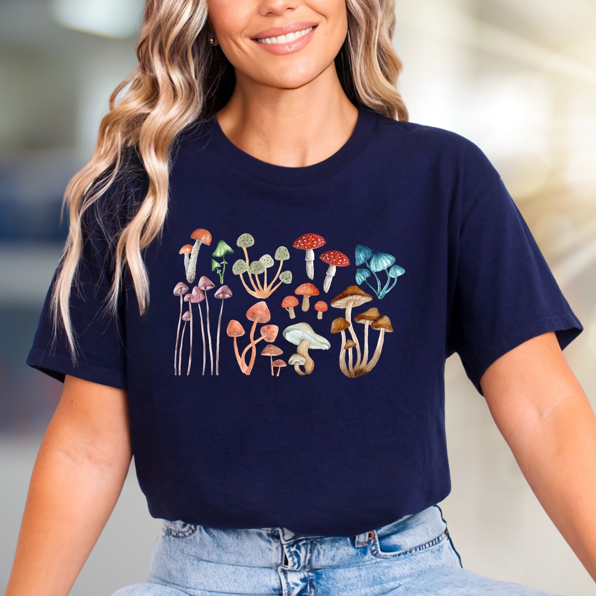 Mushroom Forest Gathering Graphic Tee, A Whimsical Nature Pick for Cottagecore Fans