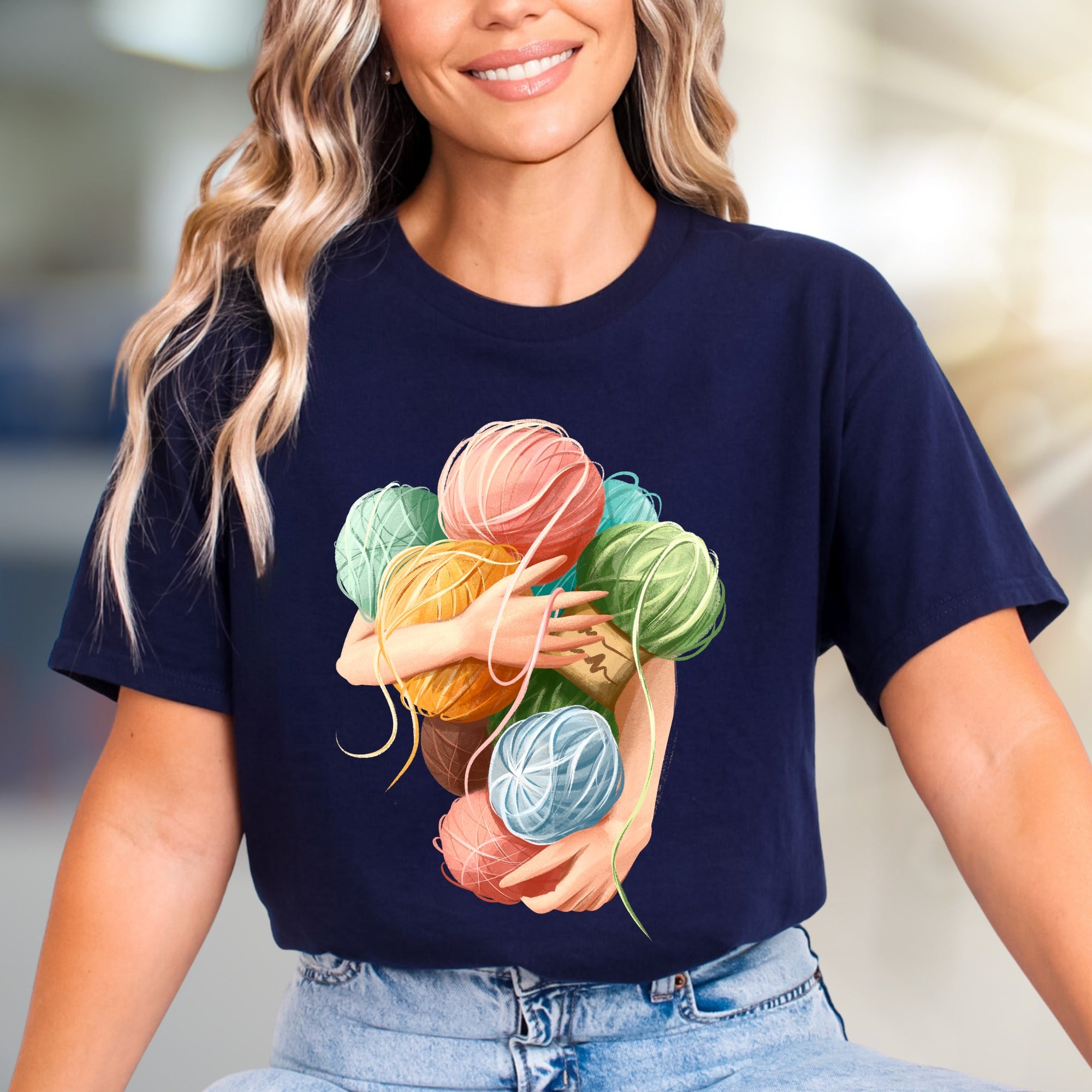 Hugging Yarn Balls Graphic Tee, A Crafty Pick for Makers