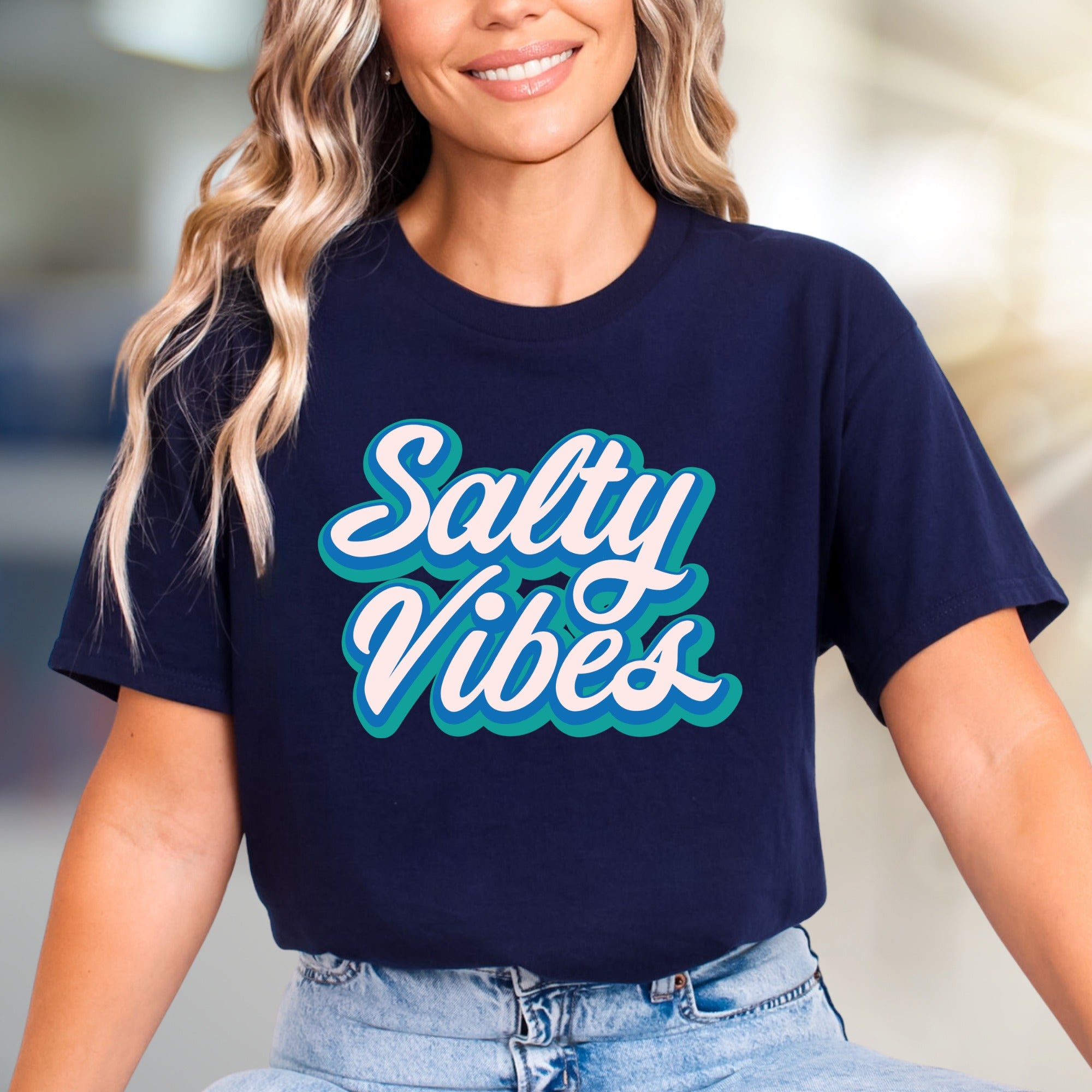 "Salty Vibes" Retro Summer Graphic Tee, a Beachy Pick for Free Spirits