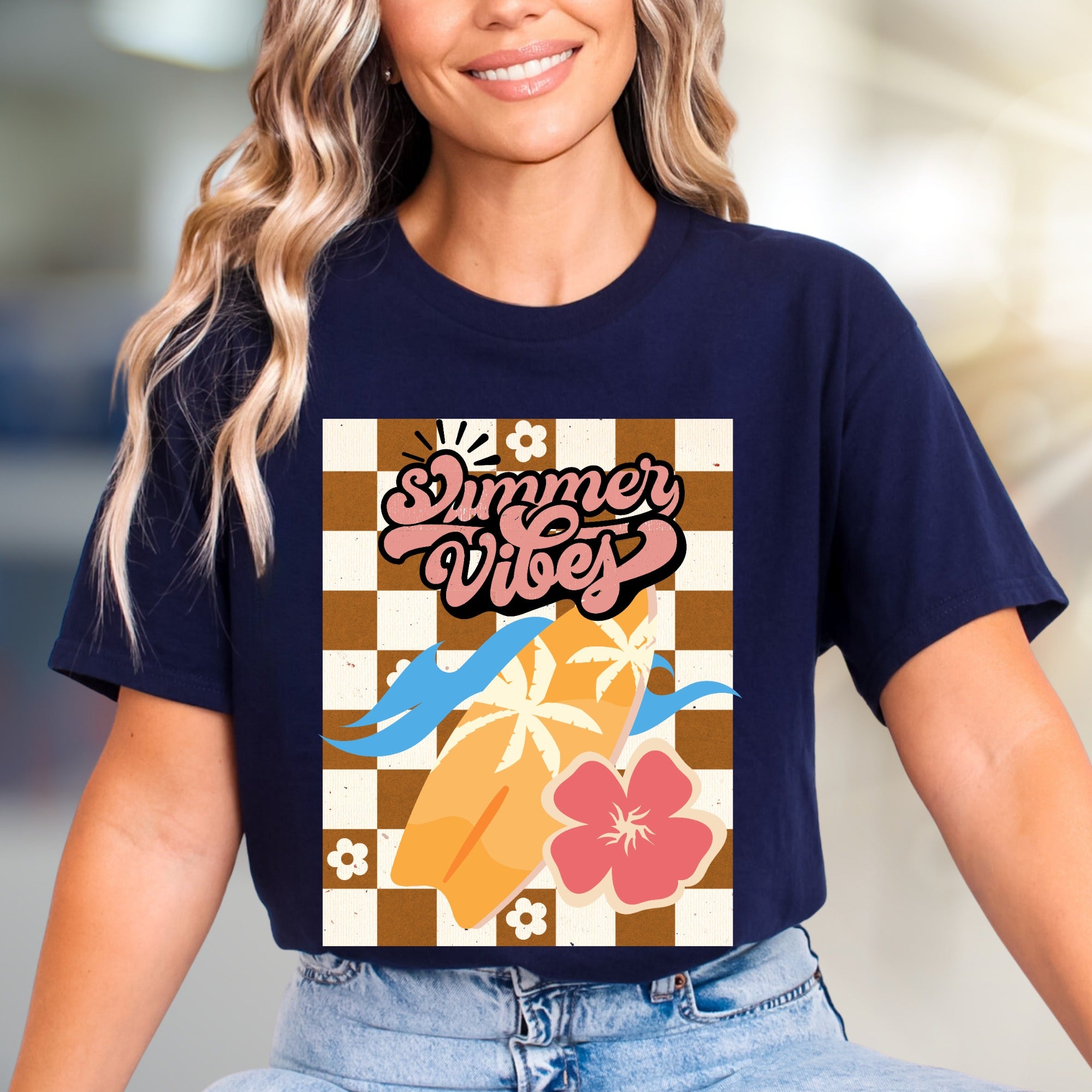 "Summer Vibes" Retro Tropic Graphic Tee, a Vacation Chic Pick for Beach Lovers