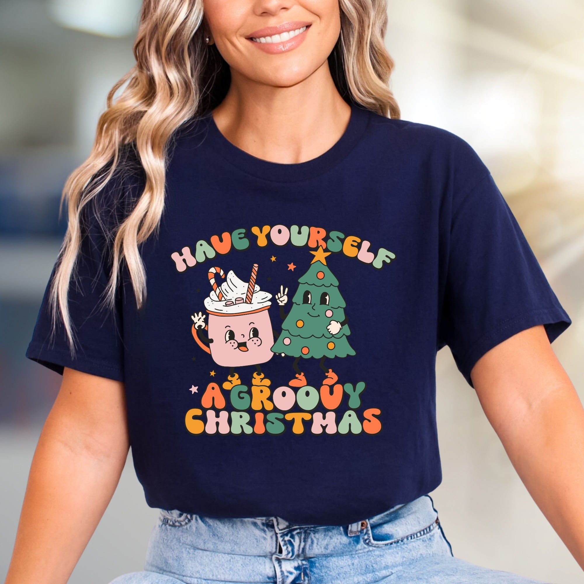 "Have Yourself a Groovy Christmas" Retro Holiday Graphic Tee, a Funky Festive Pick for Everyone