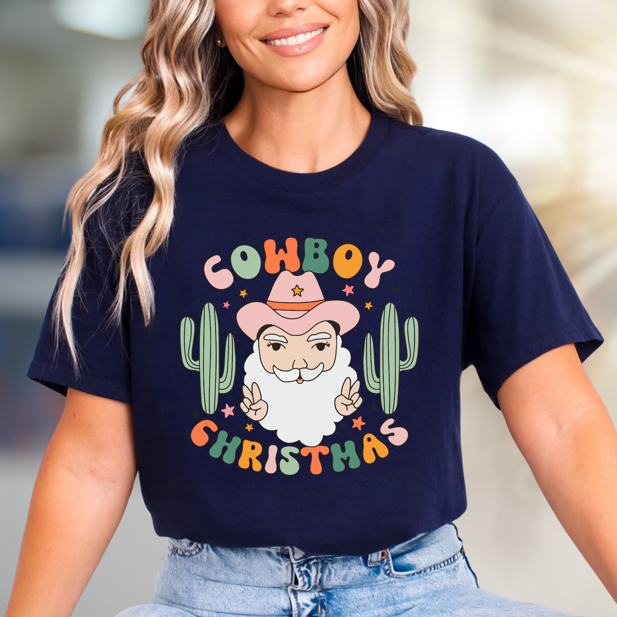 "Cowboy Christmas" Western Santa Graphic Tee, a Festive Country Pick for Holiday Lovers