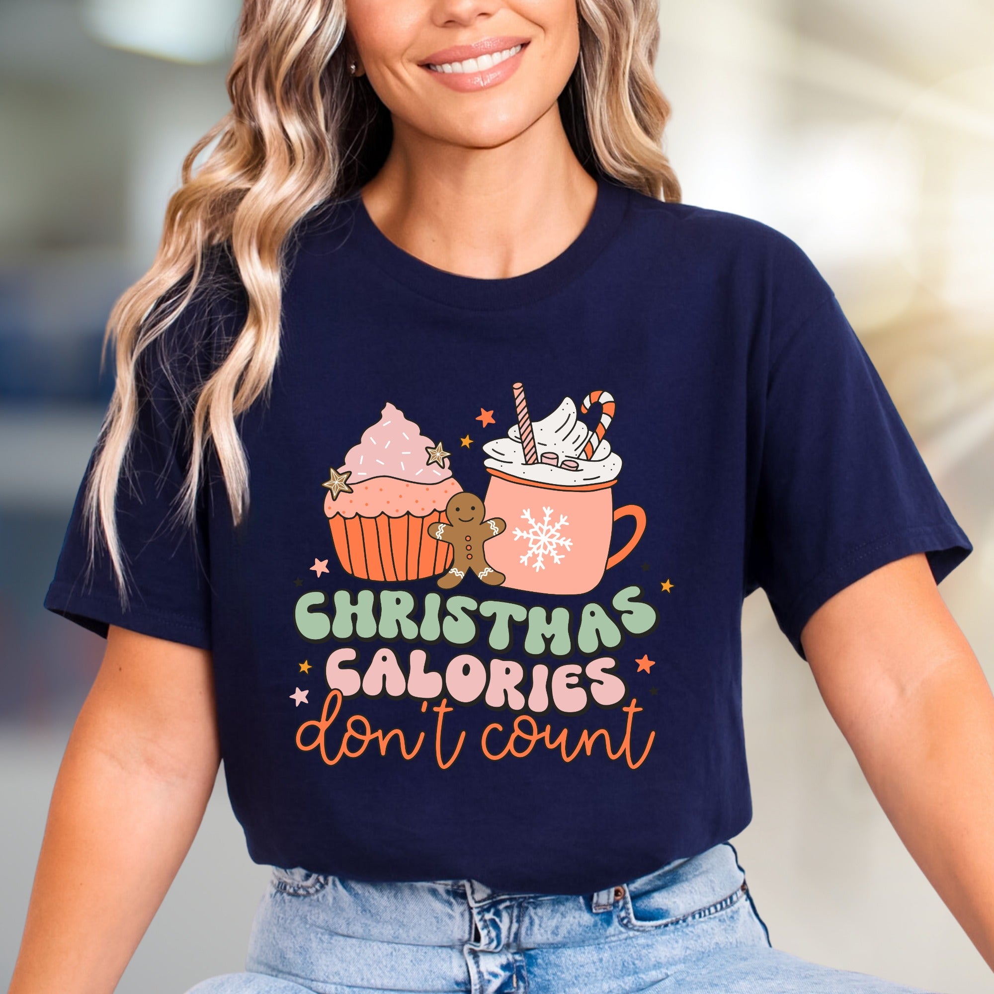 "Christmas Calories Don't Count" Holiday Humor Graphic Tee, A Merry Statement for Foodies