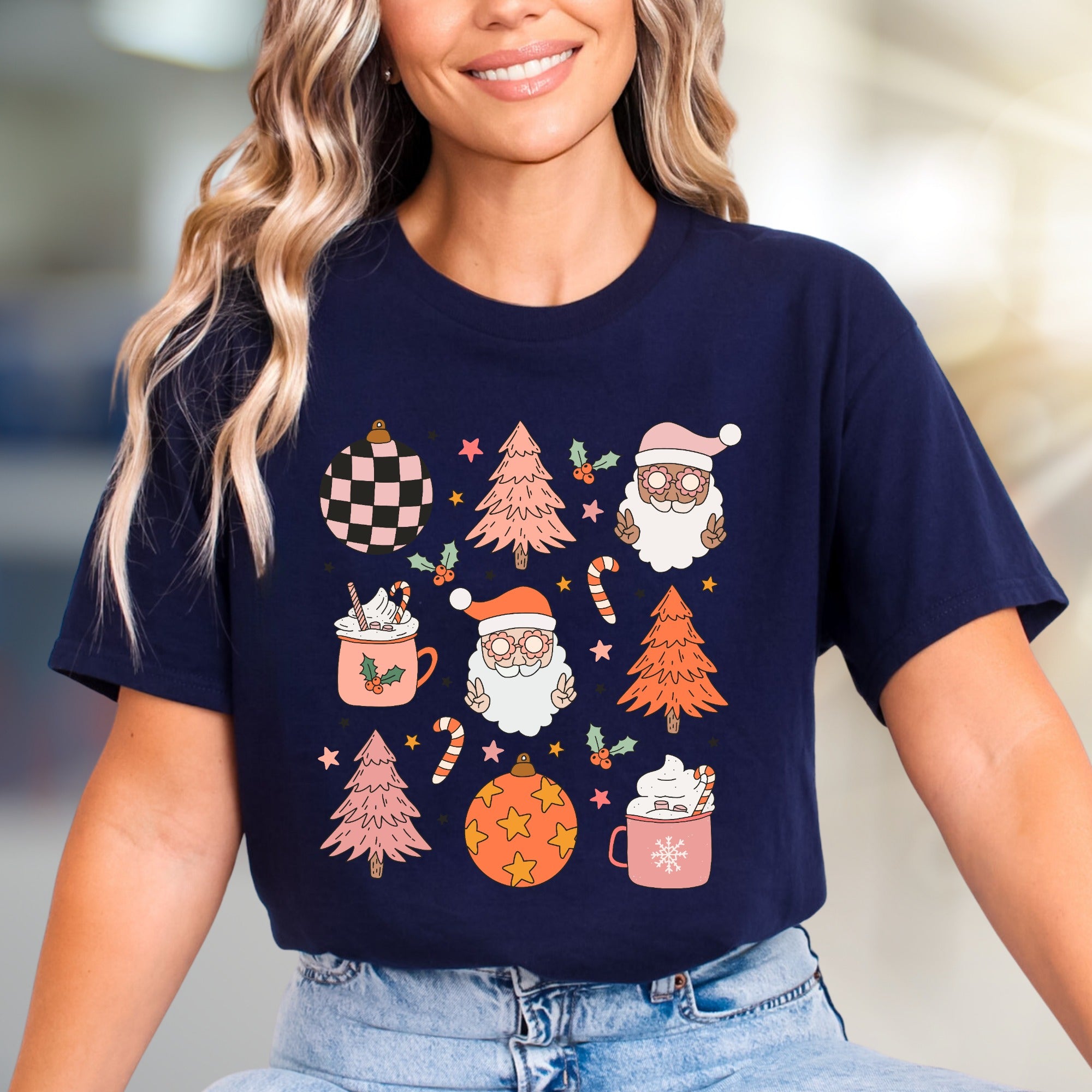 Retro Christmas Santa & Hot Cocoa Graphic Tee, A Cozy Holiday Pick for Everyone