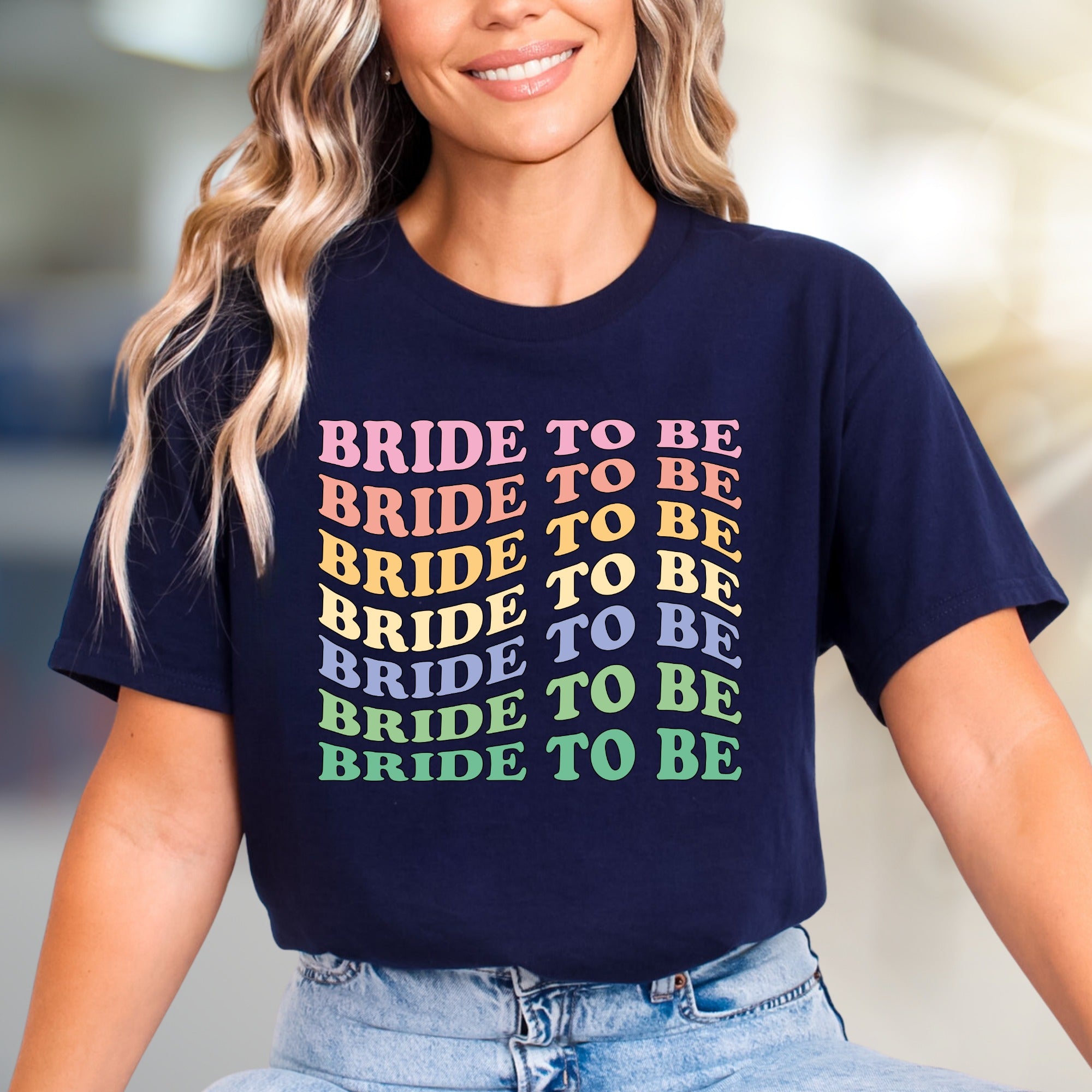 "BRIDE TO BE" Retro Rainbow Graphic Tee, a Bridal Celebration Pick for Future Wives